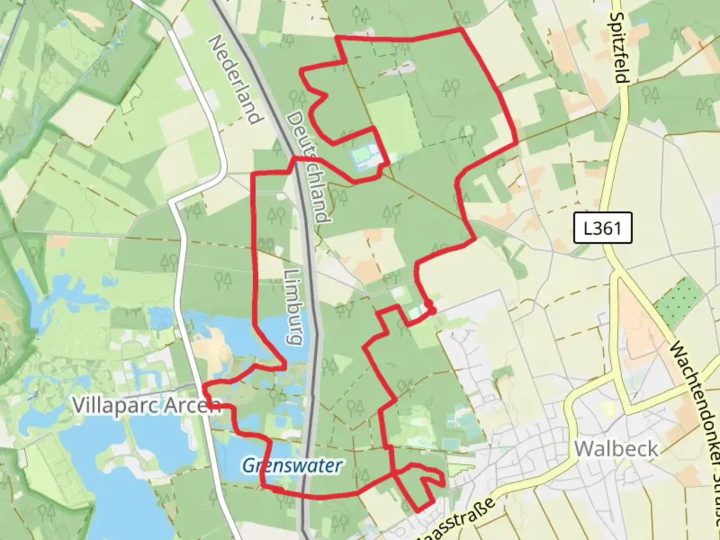 An image depicting the trail Grenswater via Walbeck Rundweg and Grenzlandweg and its surrounding area.