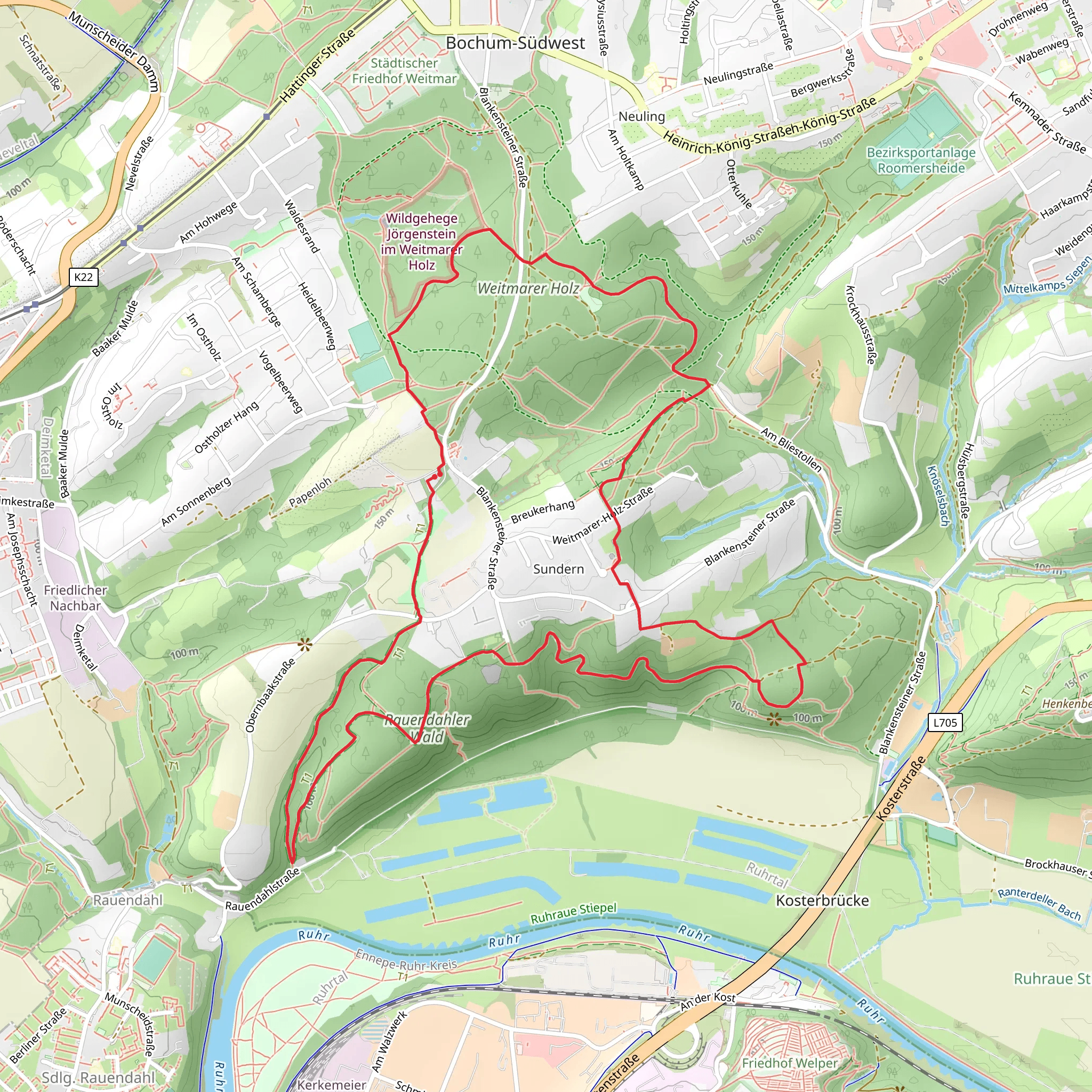 Raute Katzenstein Gysenberg and O Rund um Weitmar Loop mobile static map