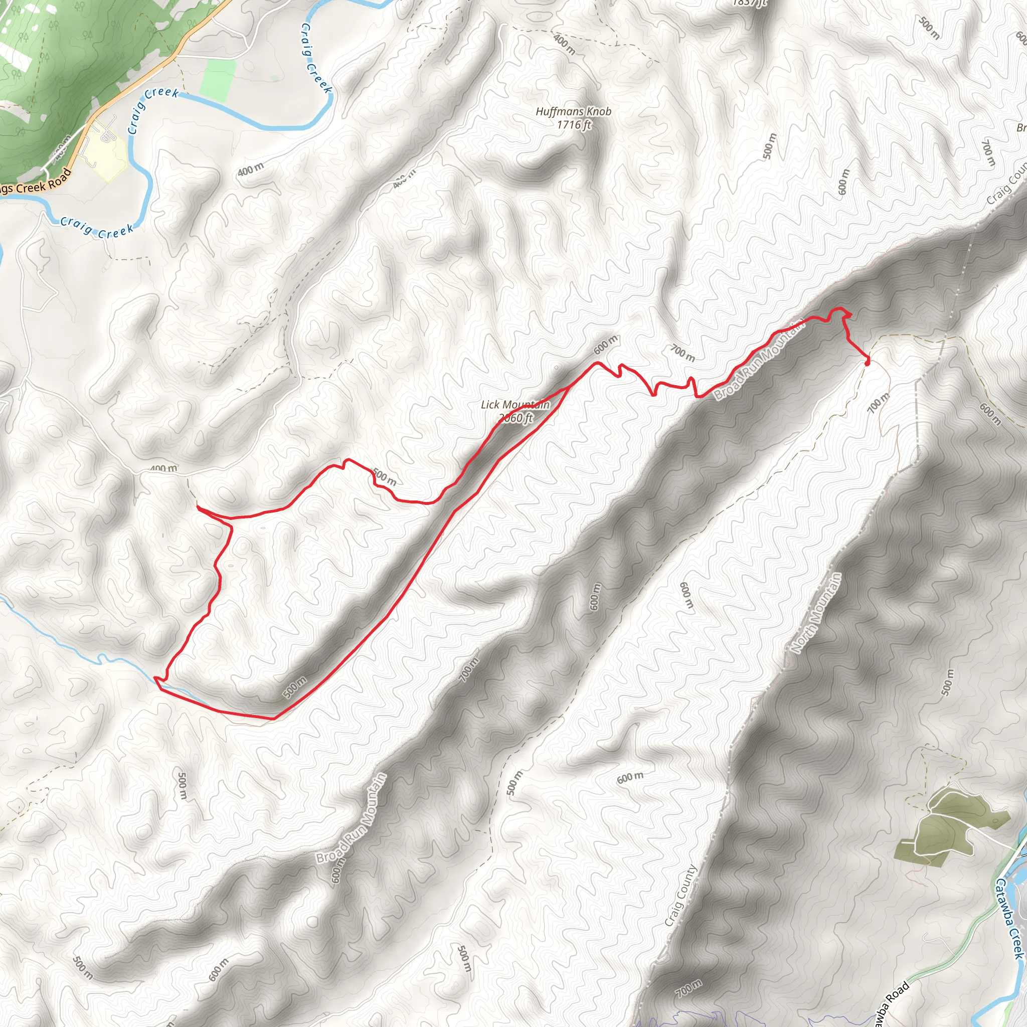 Lick Mountain via North Mountain Trail and Lick Branch Loop mobile static map