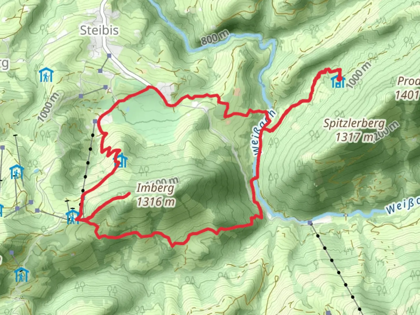 An image depicting the trail Weißach and Imberg Loop and its surrounding area.
