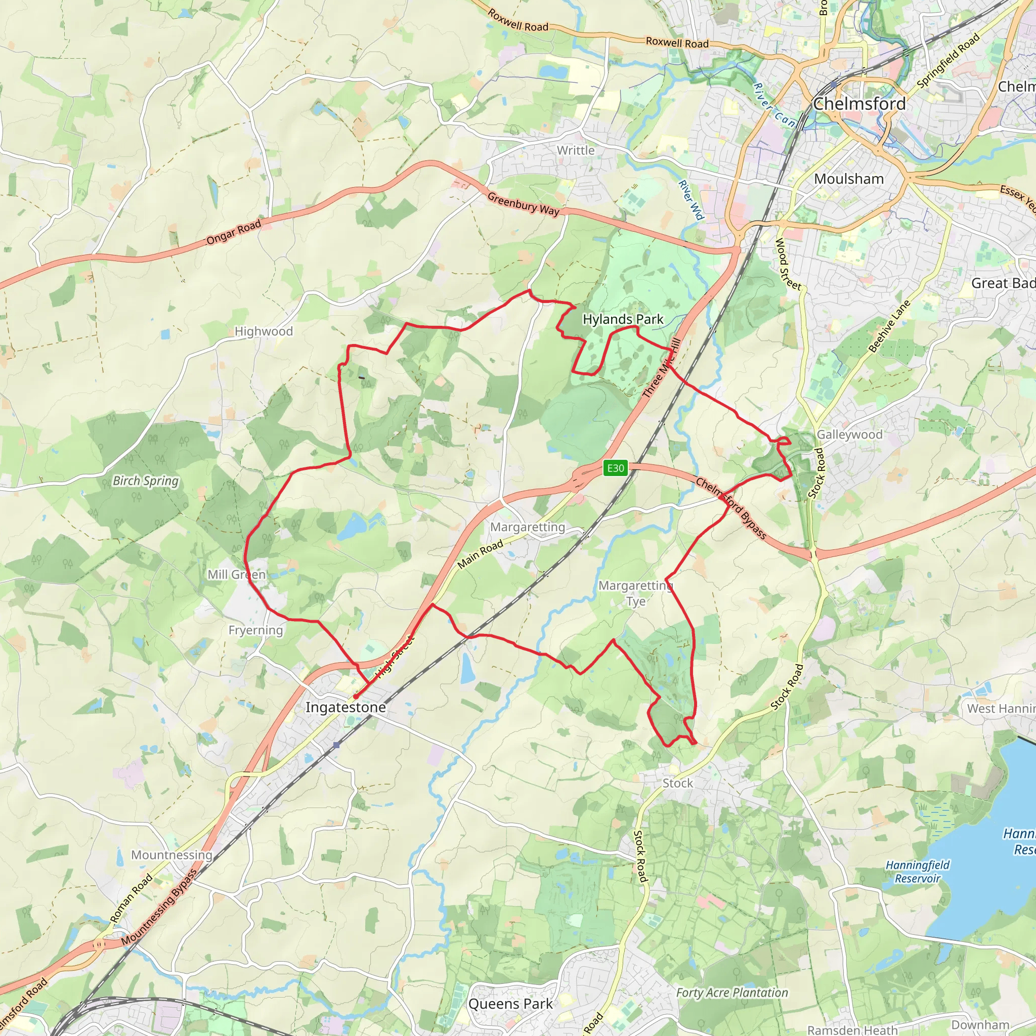 Swan Wood, South Wood, Little Edney Wood and Millgreen Common Loop mobile static map
