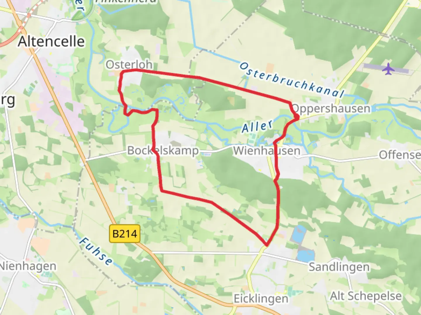An image depicting the trail Wienhausen to Bockelskamp Loop and its surrounding area.