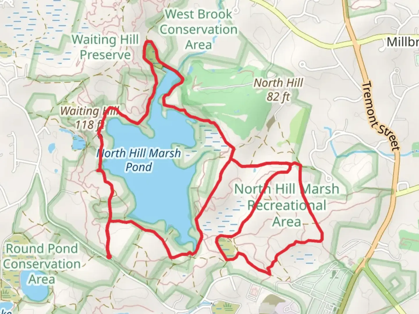 An image depicting the trail North Hill Marsh and Kettle Hole Loop Trail and its surrounding area.
