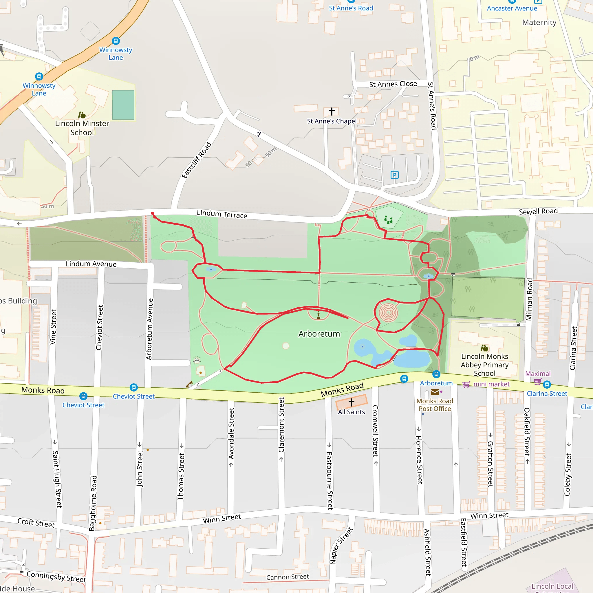 Lincoln Arboretum Loop mobile static map