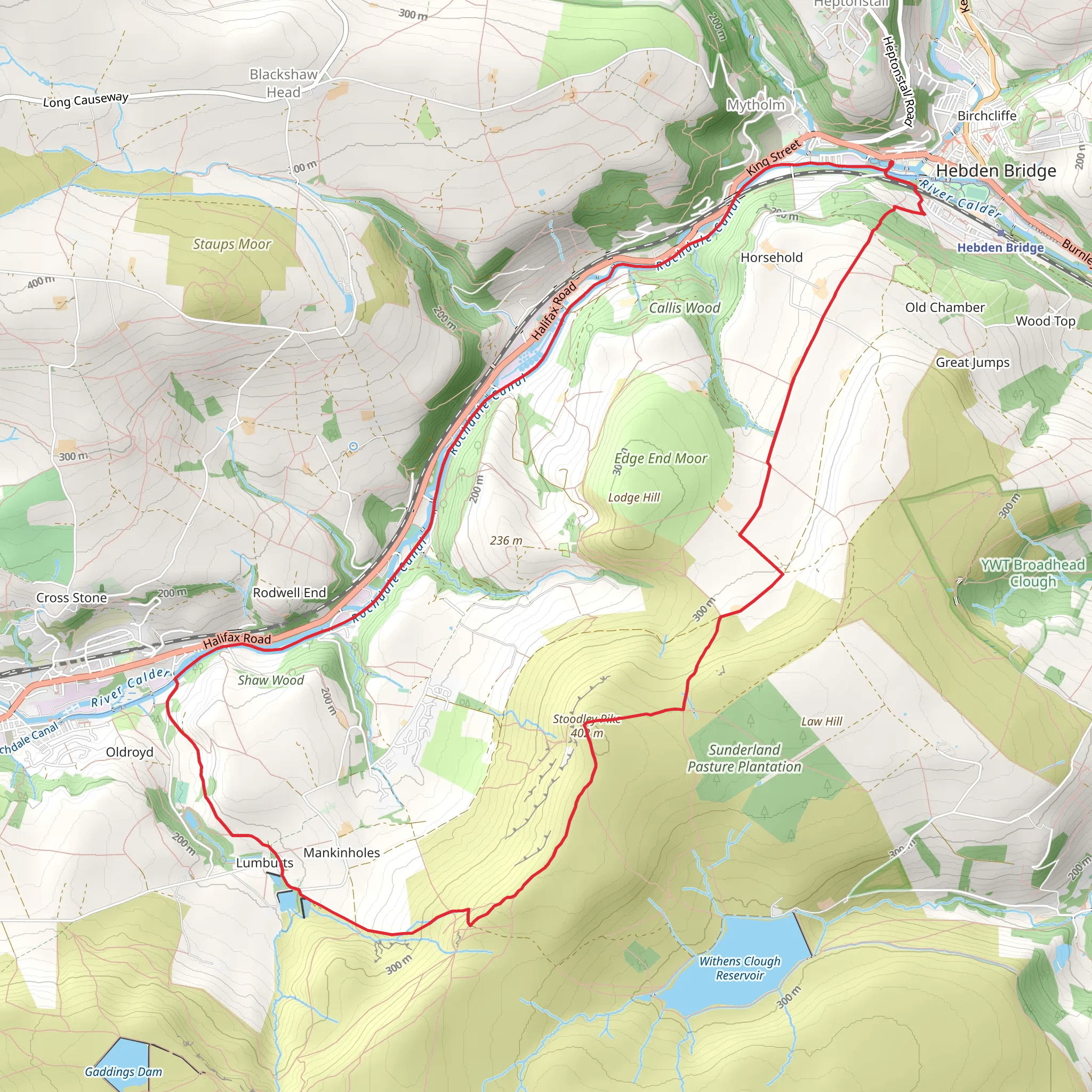 Hebden Bridge - Stoodley Pike and Rochdale Canal mobile static map
