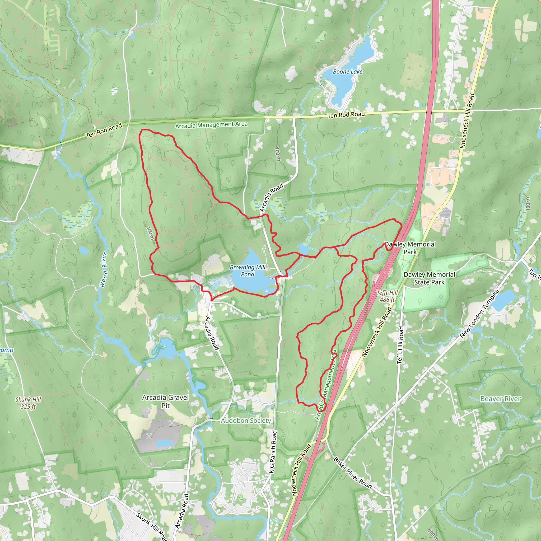 Browning Mill Pond Loop via Arcadia Trail and Tefft Hill Road Loop mobile static map