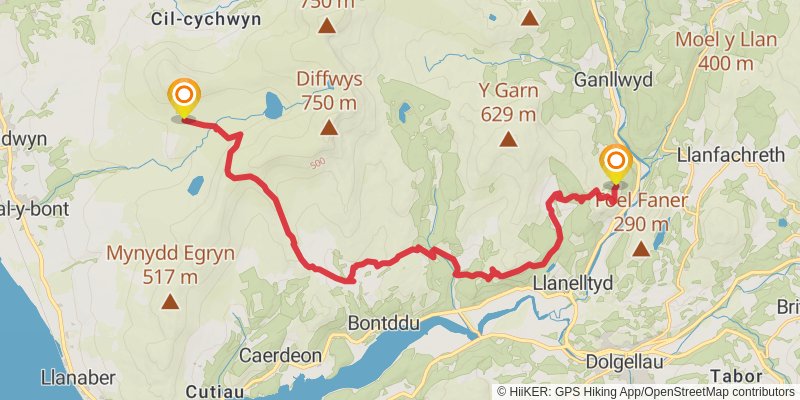 Rhinogs from Trawsfynydd stage 2 Map