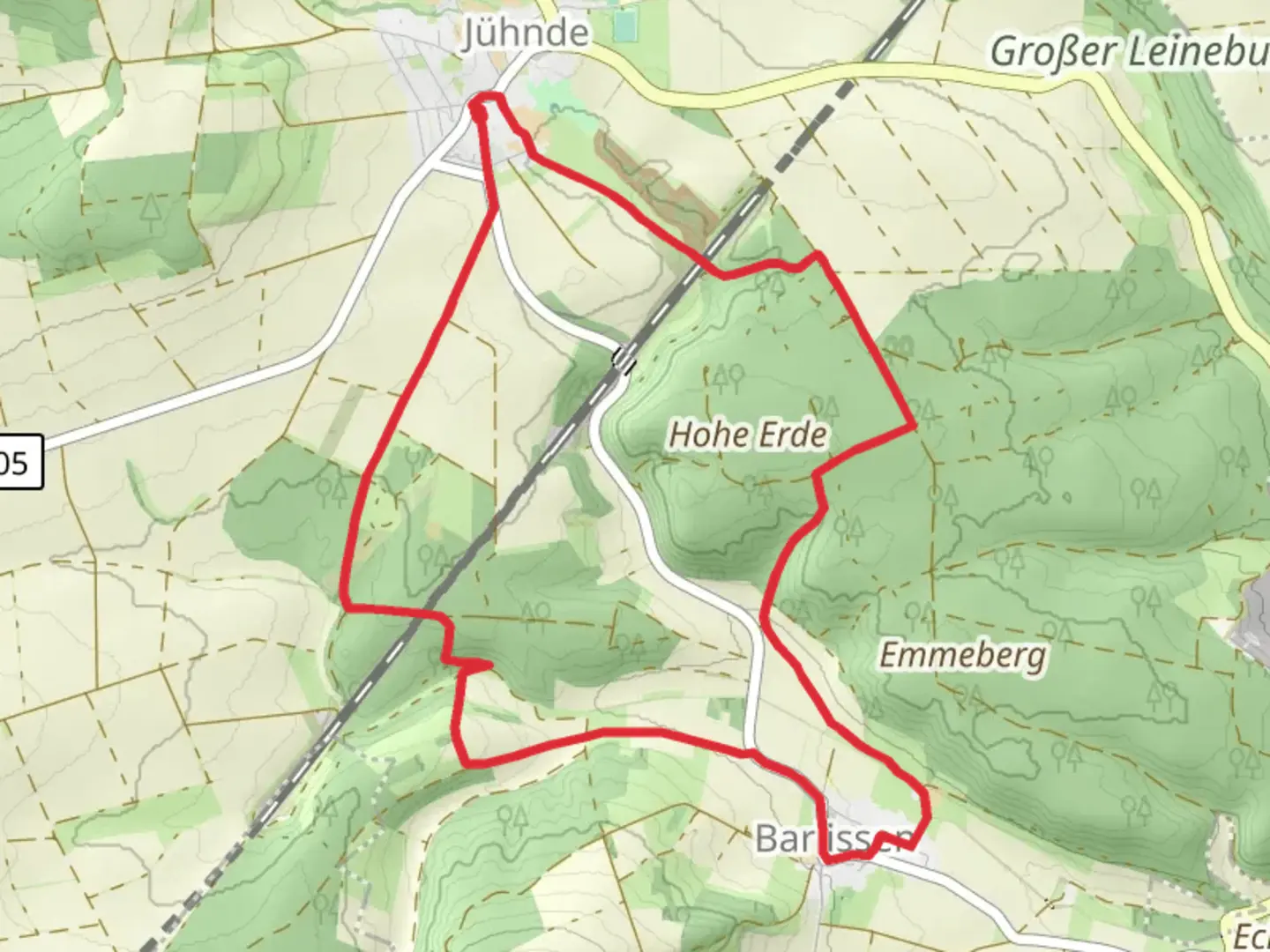 An image depicting the trail Juehnde and Gaussrunde Loop and its surrounding area.