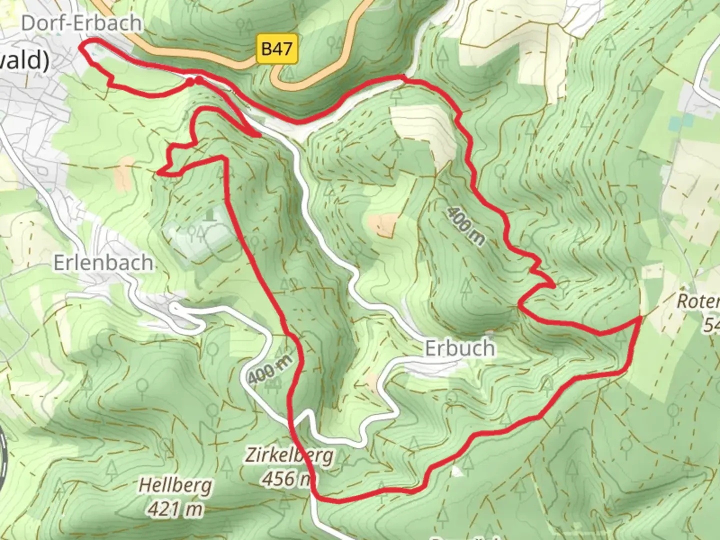 An image depicting the trail Rundwanderweg Erbach 6 and its surrounding area.