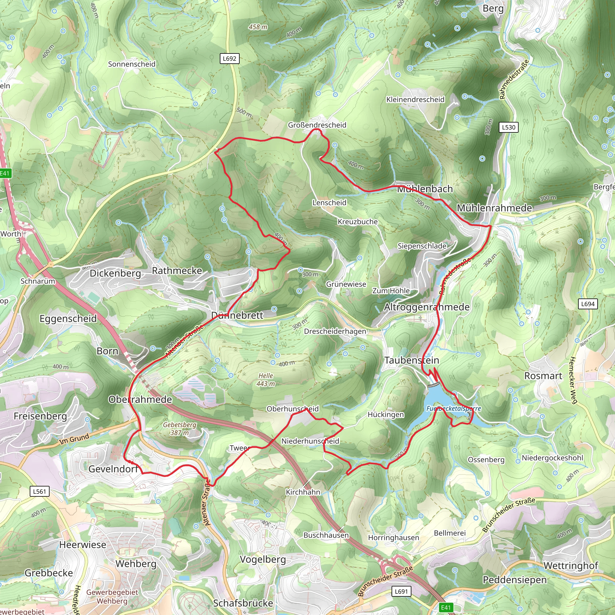 Gevelndorf and Grossenddrescheid Loop via Fuelbecketalsperre mobile static map