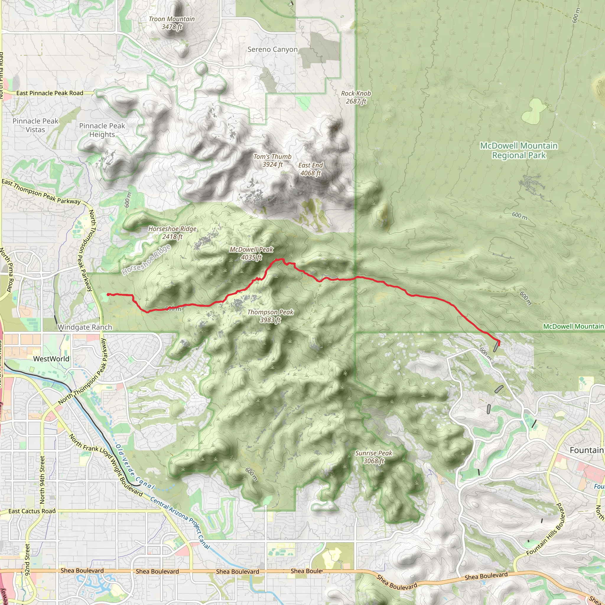 Saguaro, Bell Pass Trail and Thompson Peak Road mobile static map