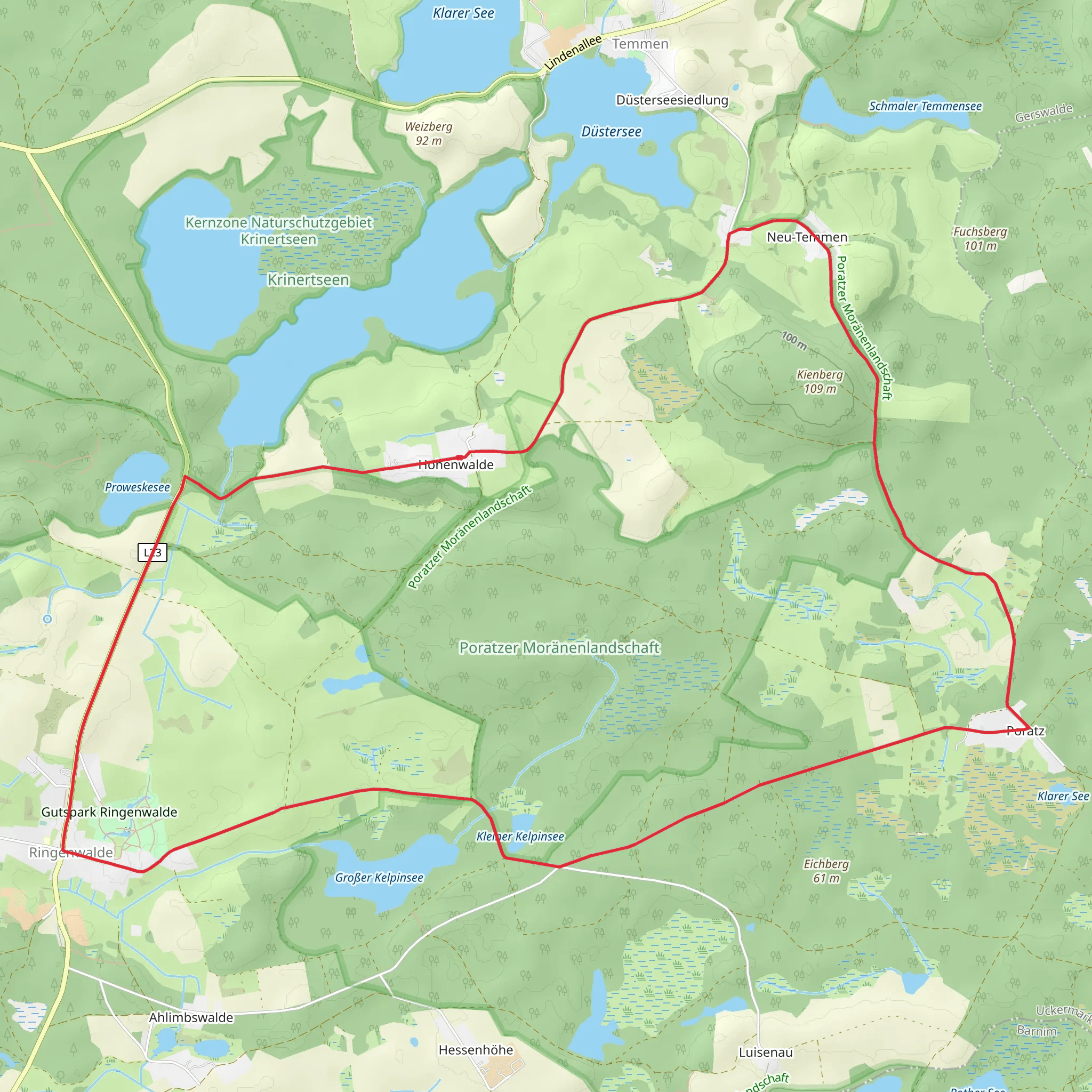 Hohenwalde and Poratzer Moranenlandschaft Loop mobile static map