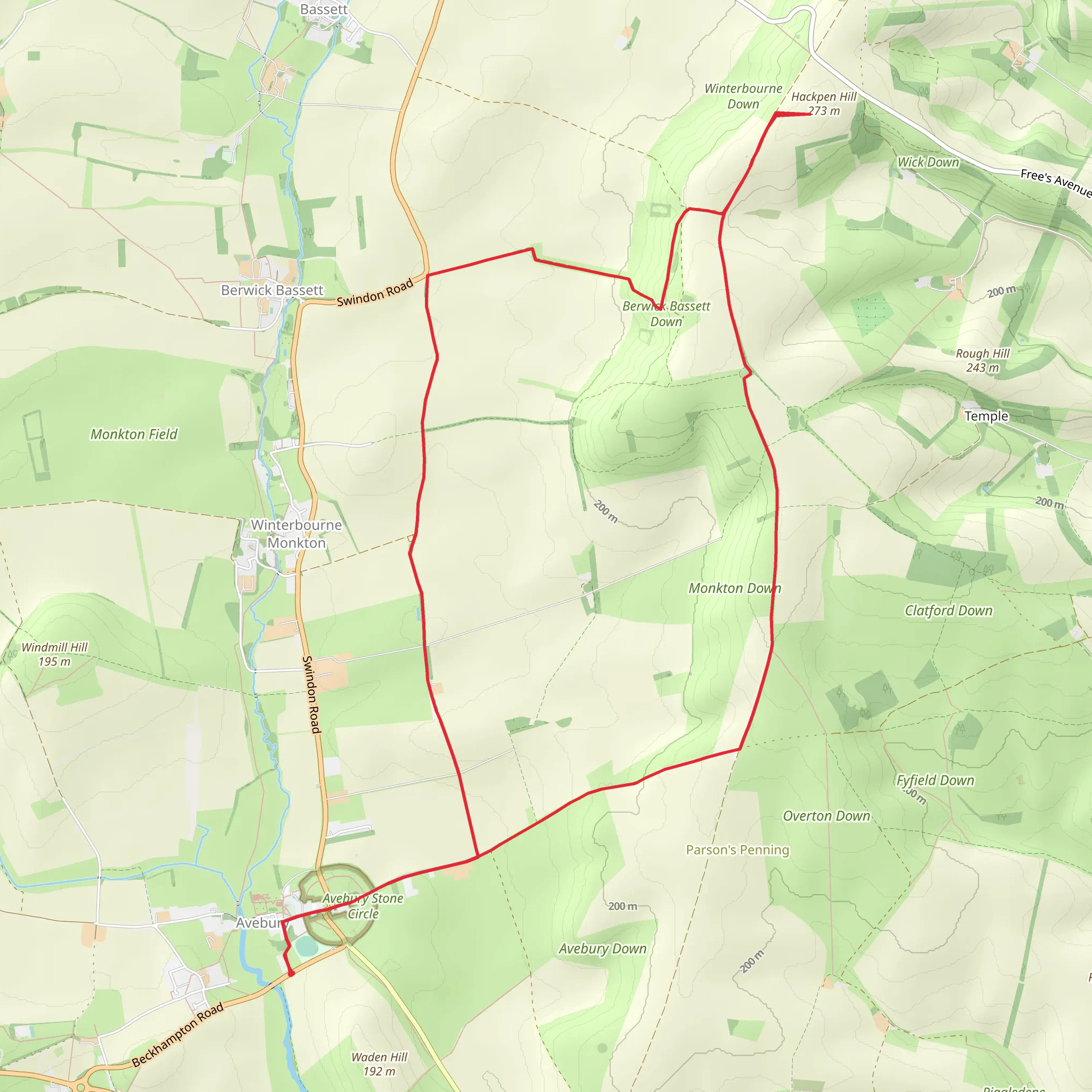 Hackpen Hill and Overton Down from Avebury mobile static map