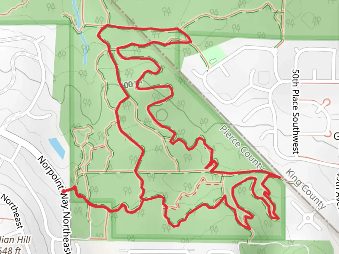 An image depicting the trail Paul's Trail and Night Crawler Loop and its surrounding area.