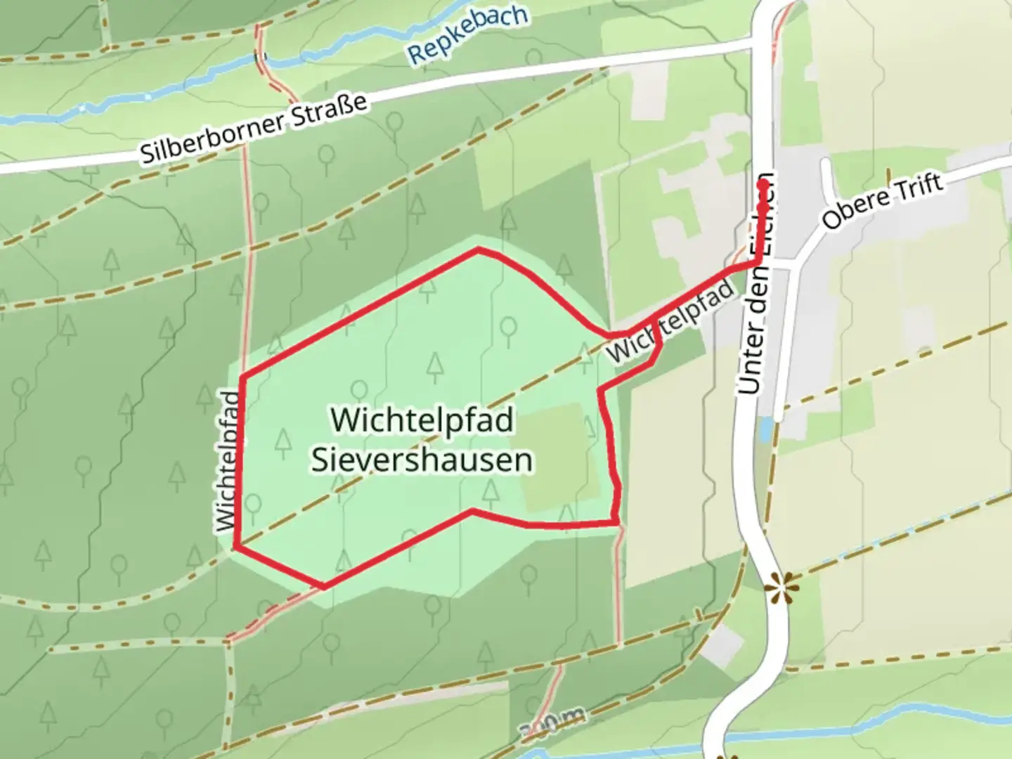 An image depicting the trail Wichtelpfad Sievershausen Loop via Wichtelpfad and its surrounding area.