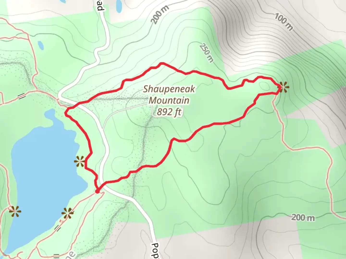 An image depicting the trail Shaupeneak Mountain Loop via Blue Trail and its surrounding area.