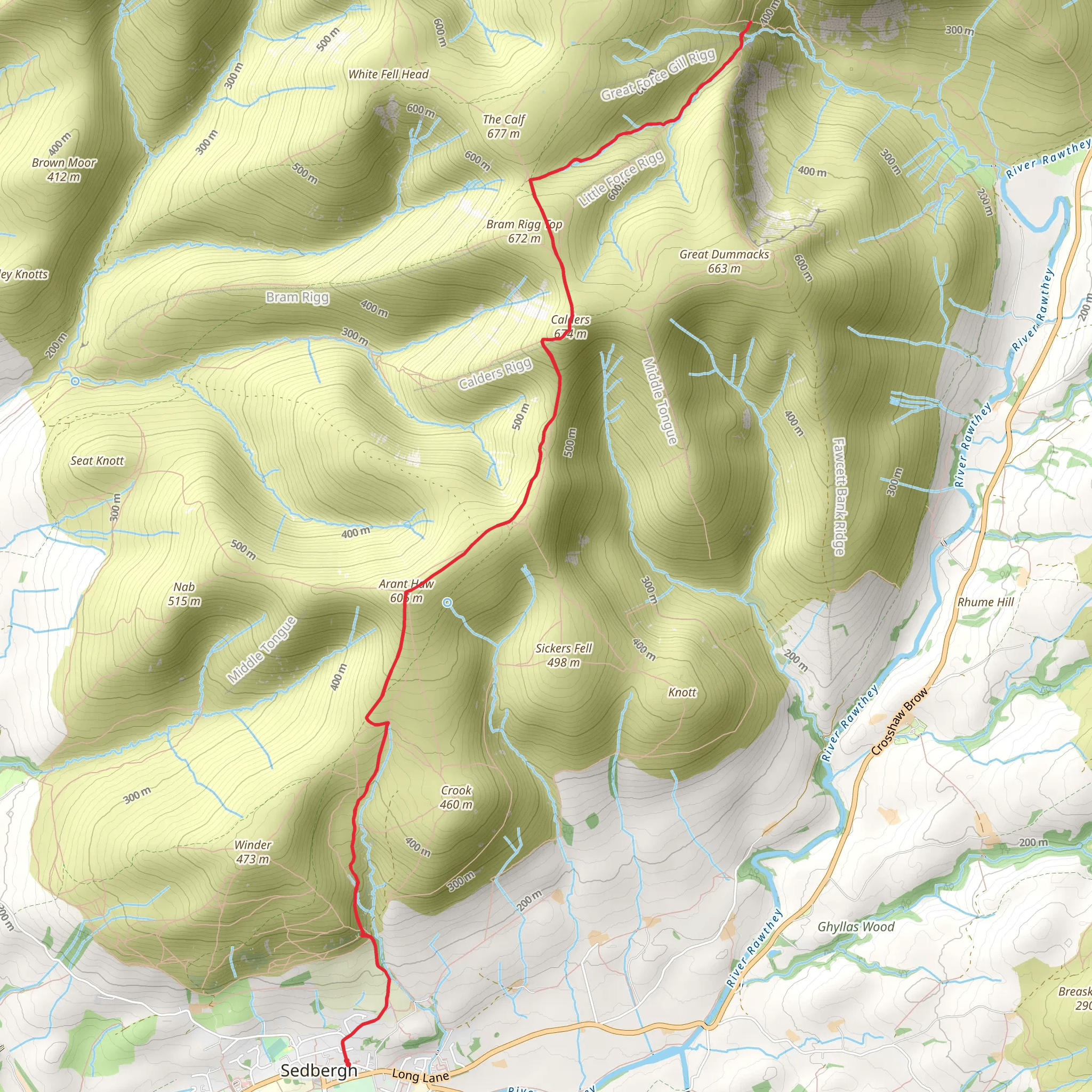 Cautley Spout Walk via Arant Haw mobile static map