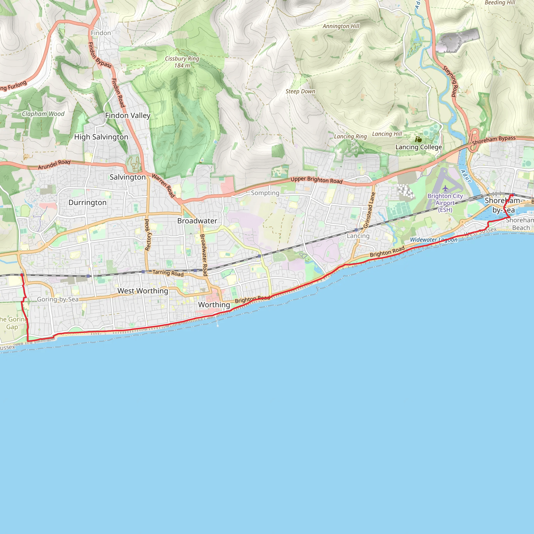 Goring-by-Sea to Shoreham-by-Sea Walk mobile static map