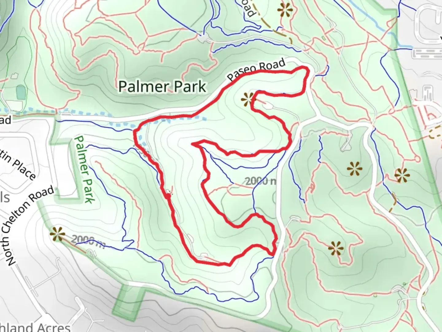 An image depicting the trail South Cañon - East Cheyenne - Grandview - Palmer Point Loop Trail and its surrounding area.