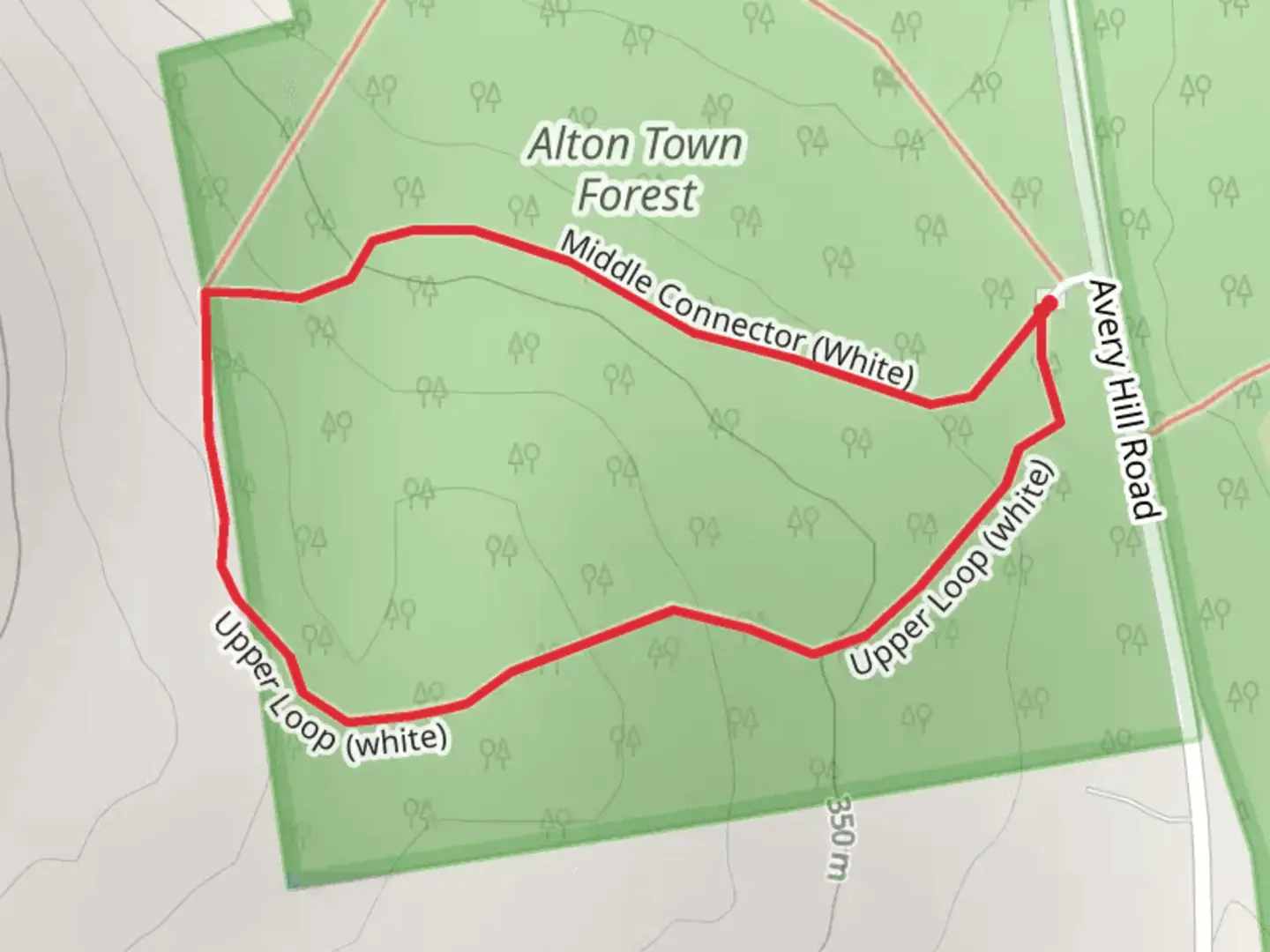 An image depicting the trail Alton Town Forest Loop Trail and its surrounding area.