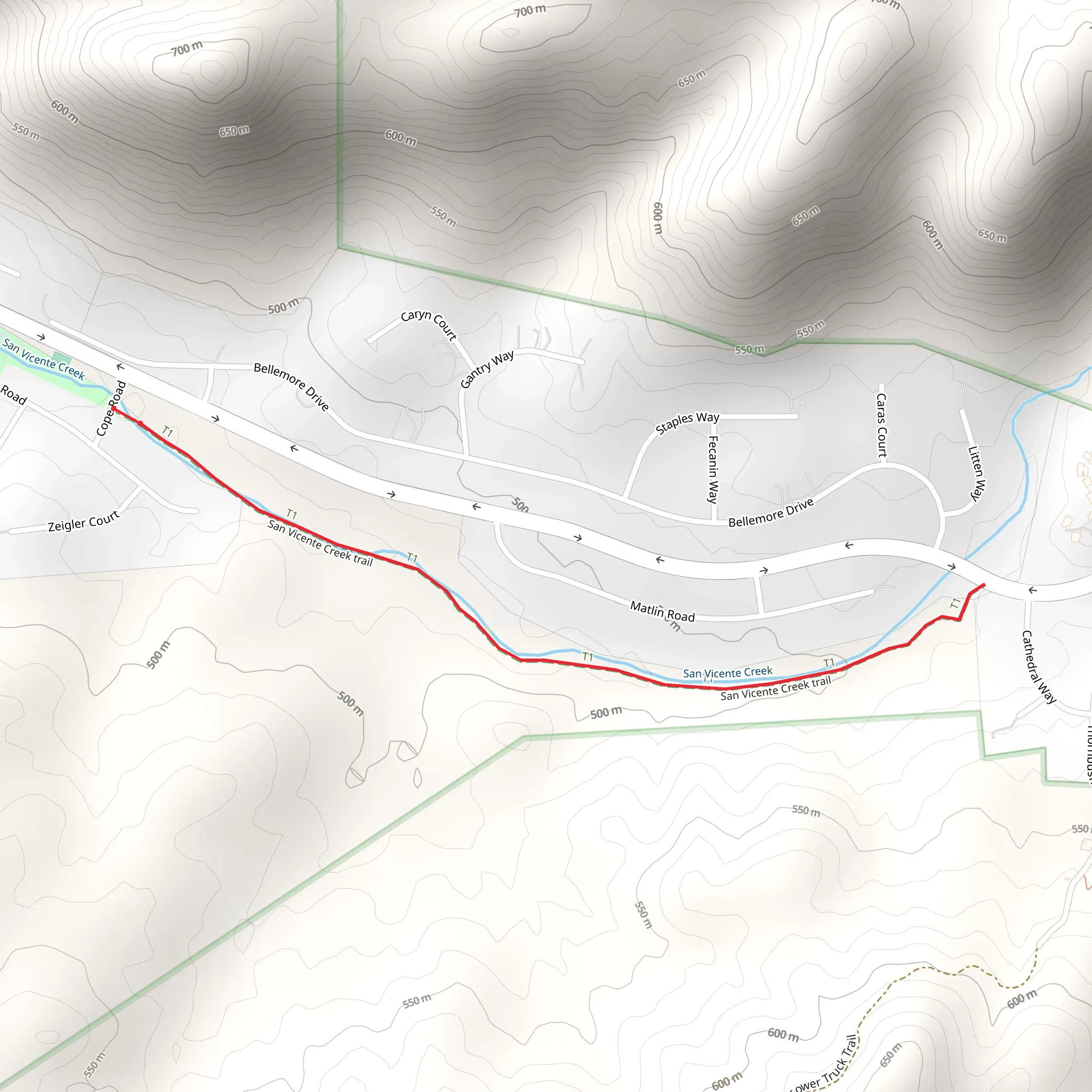 San Vincente Creek Trail mobile static map