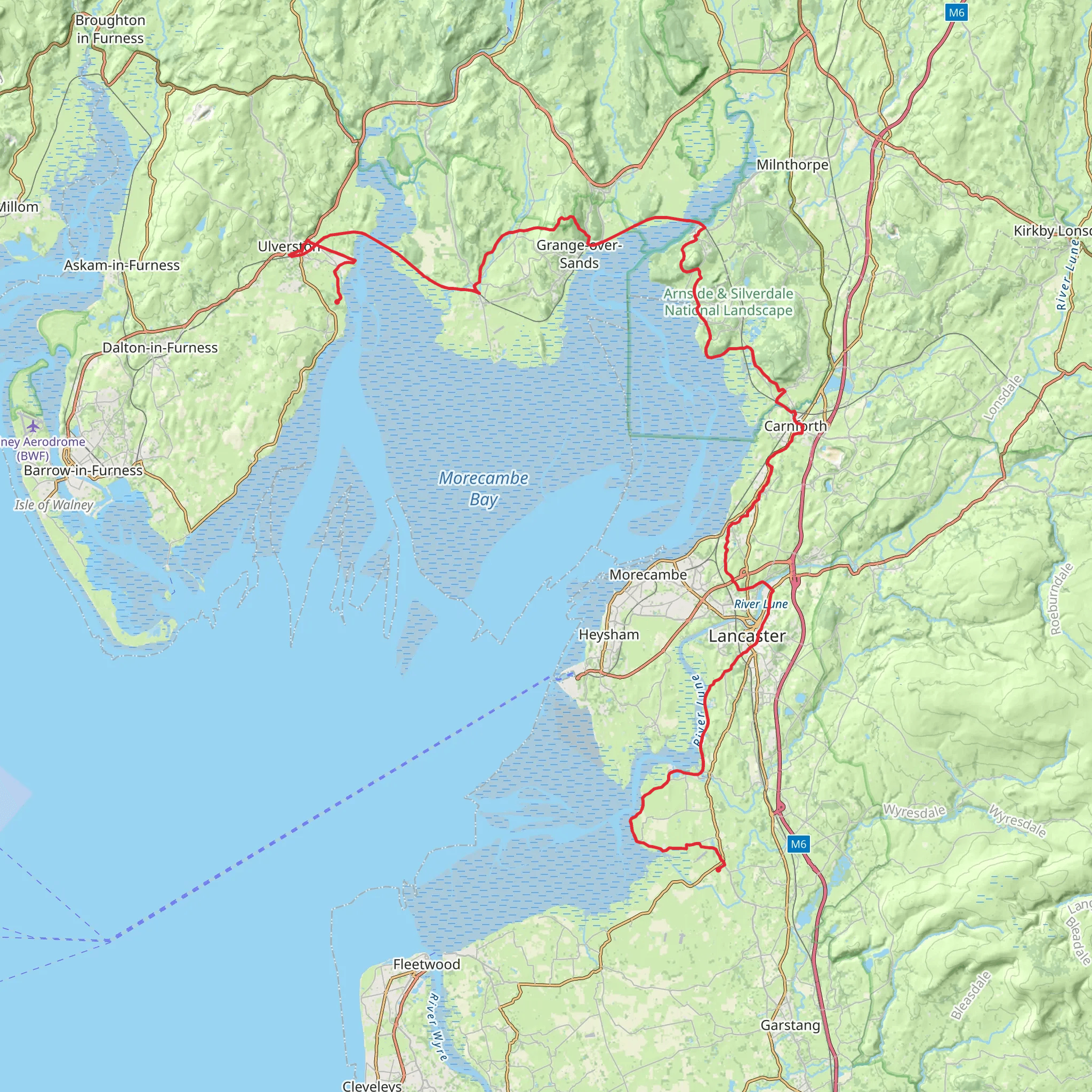 Cockerham Priory to Furness Abbey Walk mobile static map
