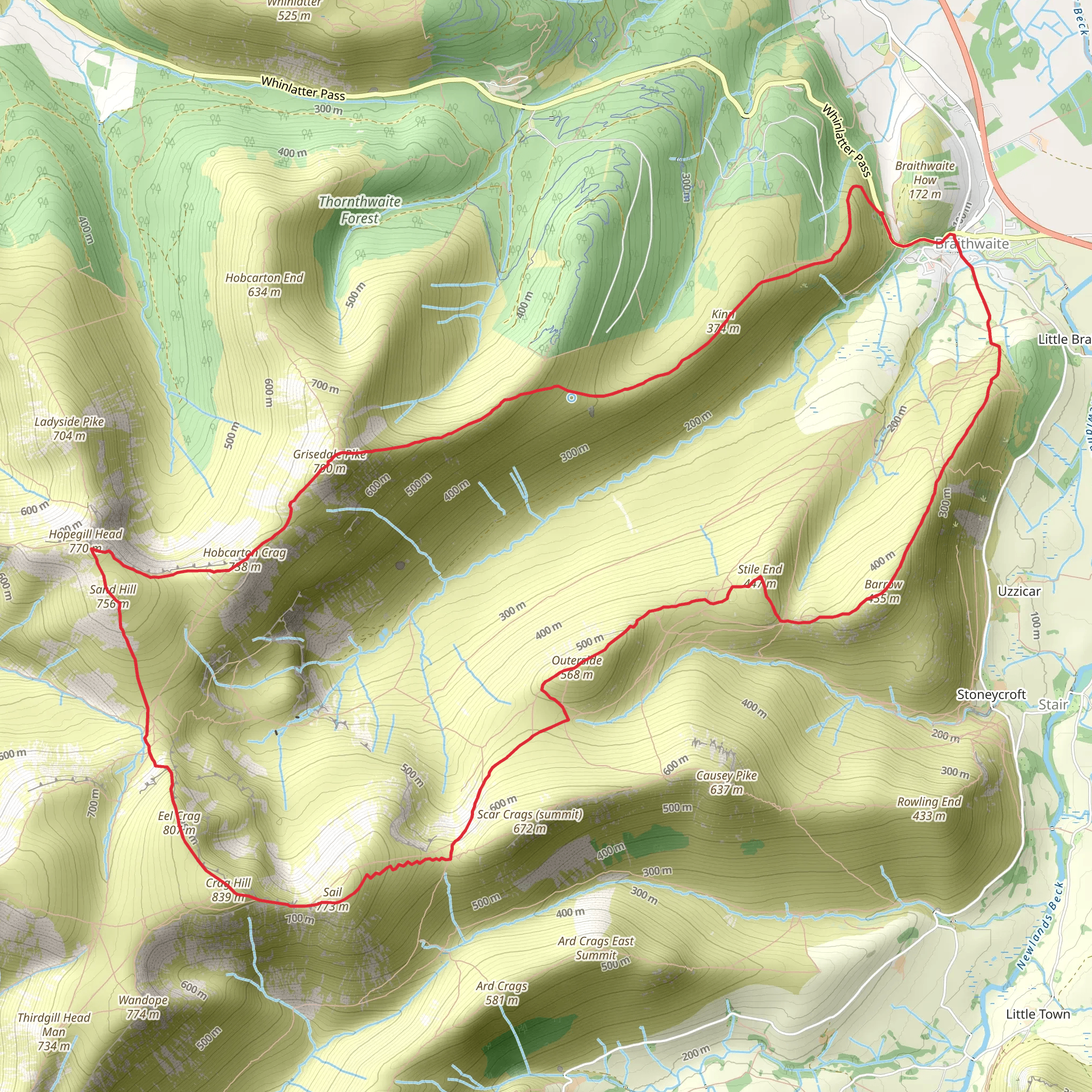 Grisedale Pike, Hopegill Head, Crag Hill and Barrow Loop via Braithwaite mobile static map
