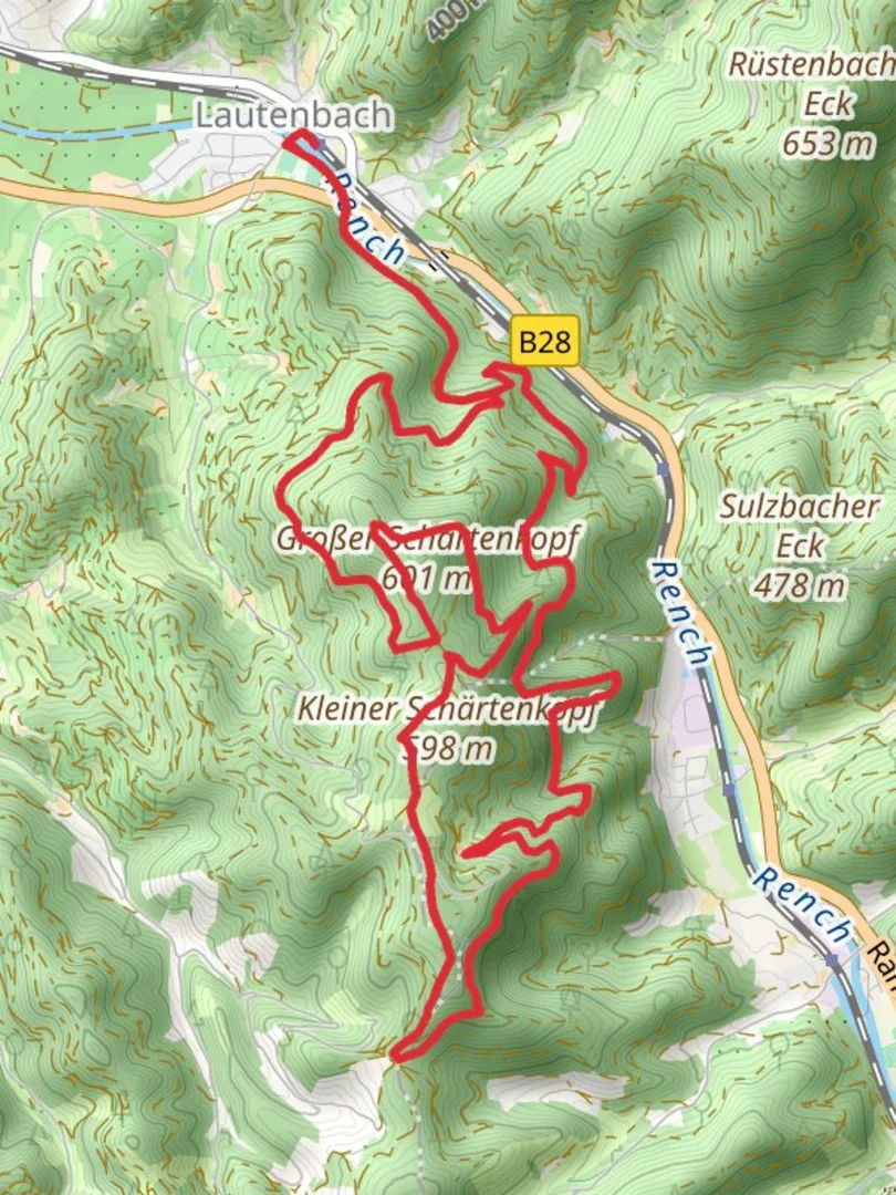 An image depicting the trail Lautenbach and Kleiner Schartenkopf Loop and its surrounding area.