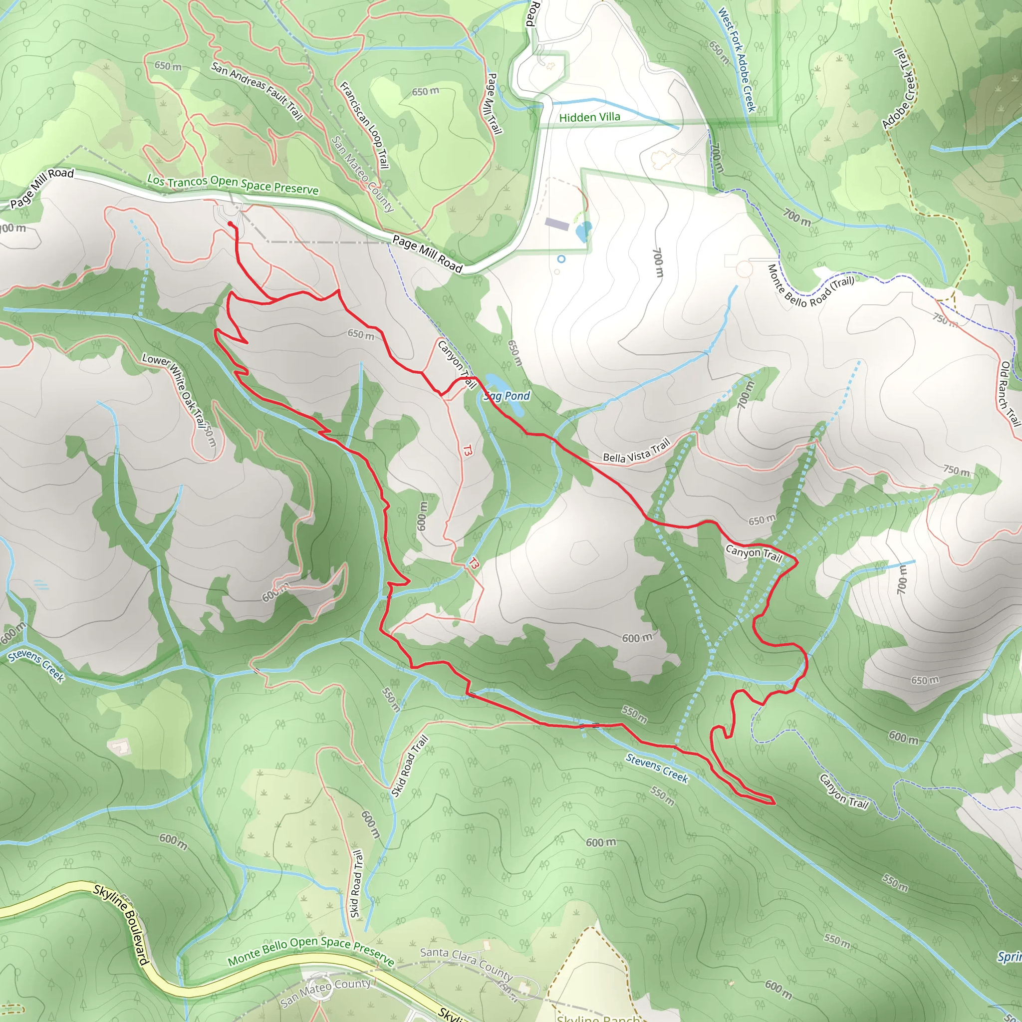 Stevens Creek Nature Loop Trail mobile static map