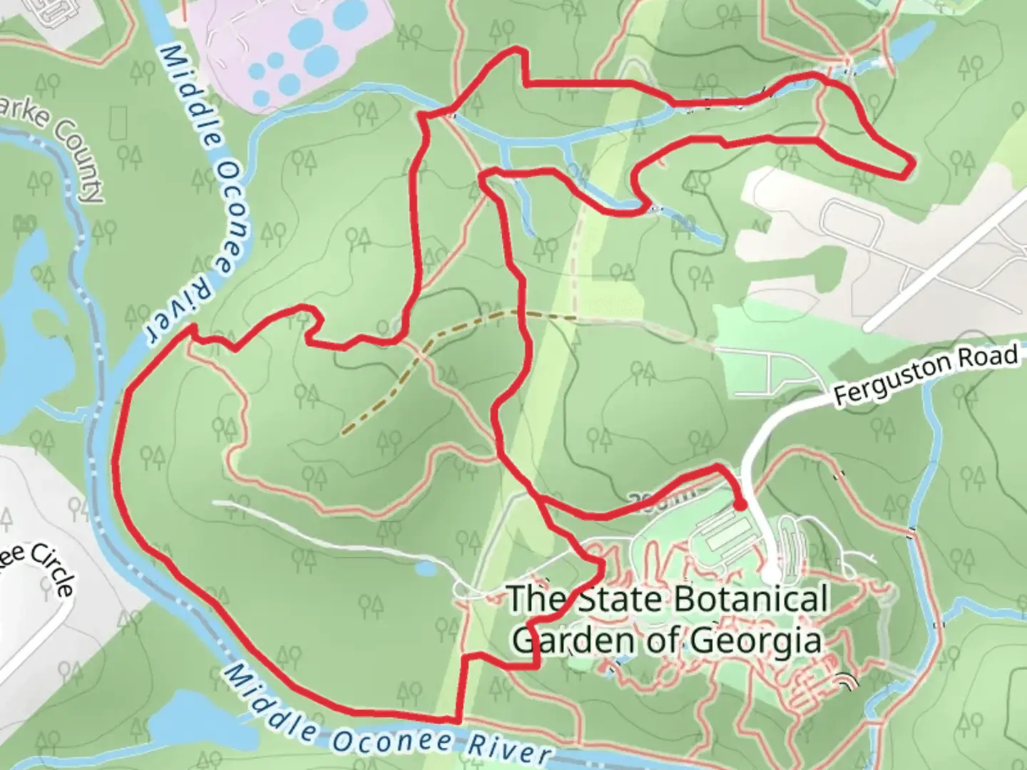 An image depicting the trail The State Botanical Garden of Georgia Loop and its surrounding area.