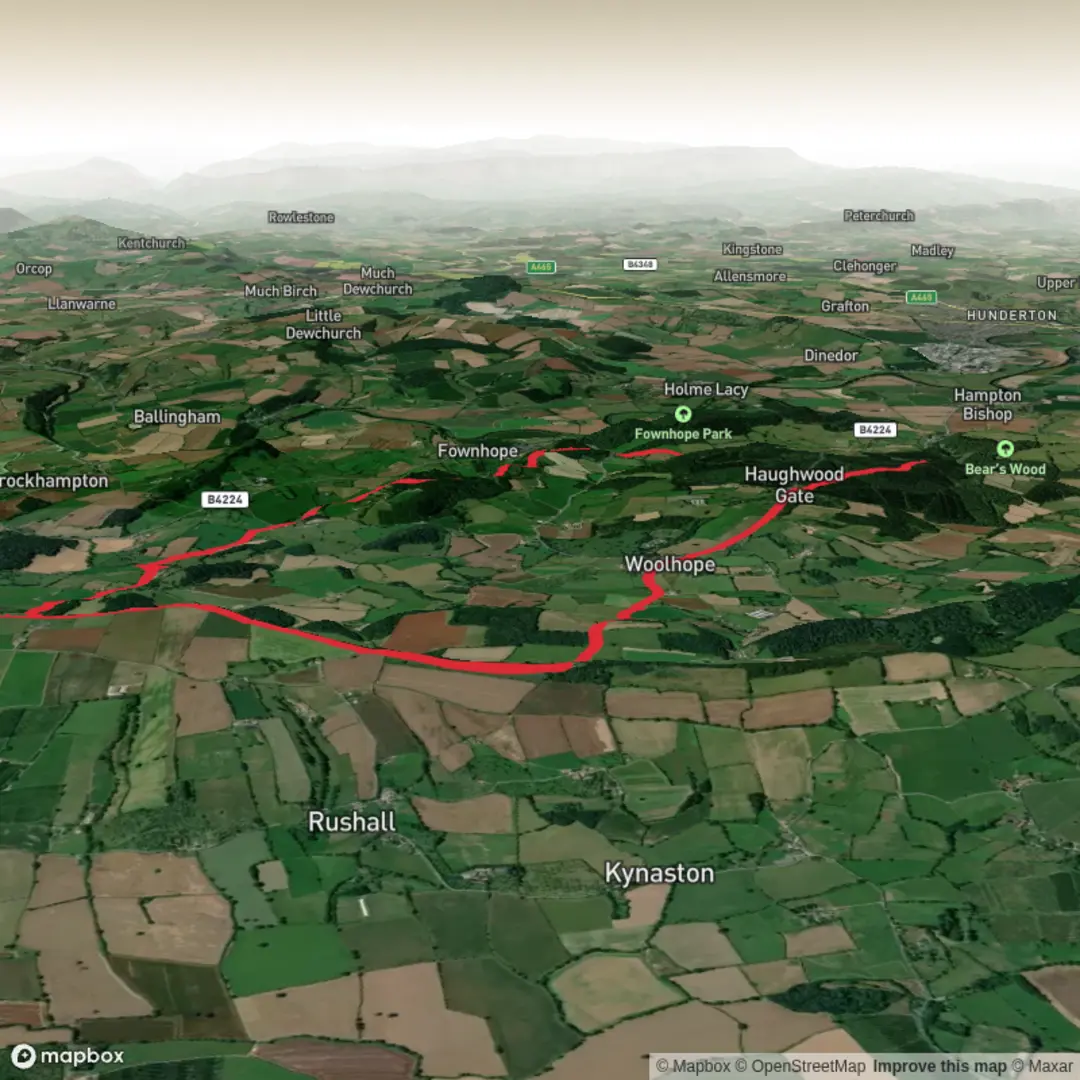 An image depicting the trail Woolhope & Marcle Ridge Loop and its surrounding area.