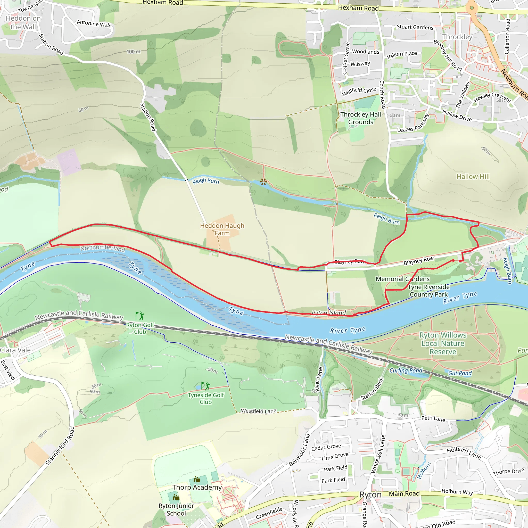 Tyne Riverside Country Park Ryton Island Loop mobile static map