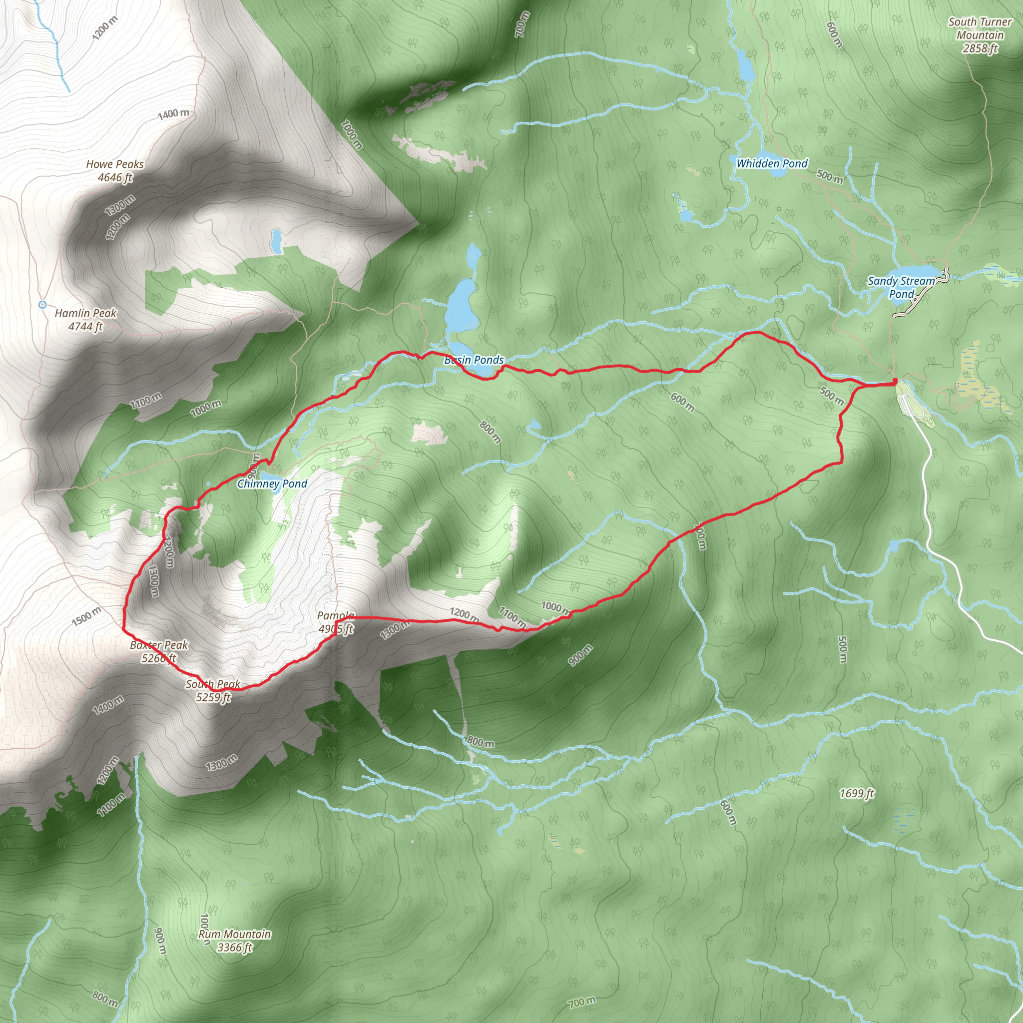 Mount Katahdin and Pamola via Chimney Pond Trail mobile static map