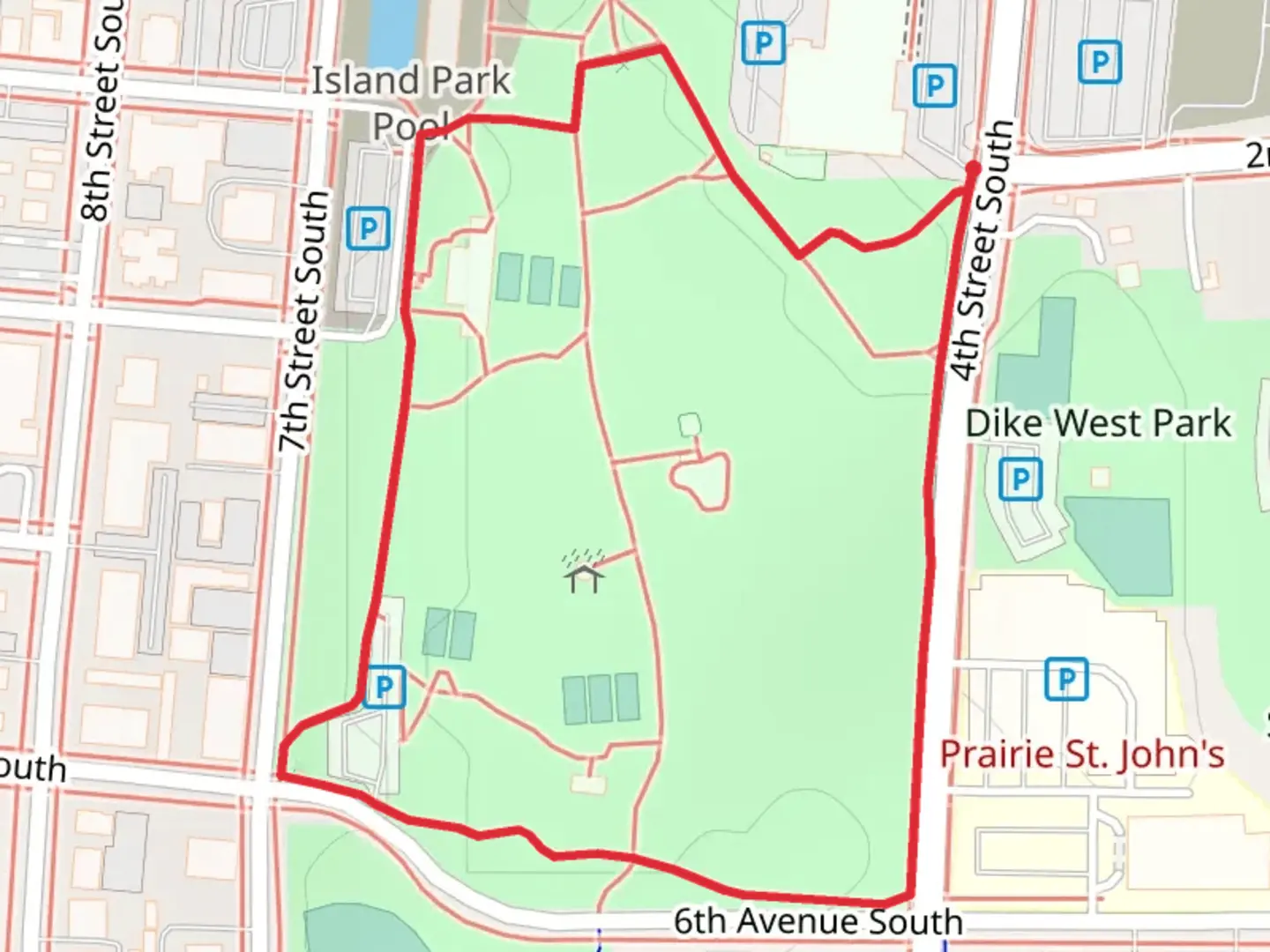 An image depicting the trail Island Park Loop and its surrounding area.