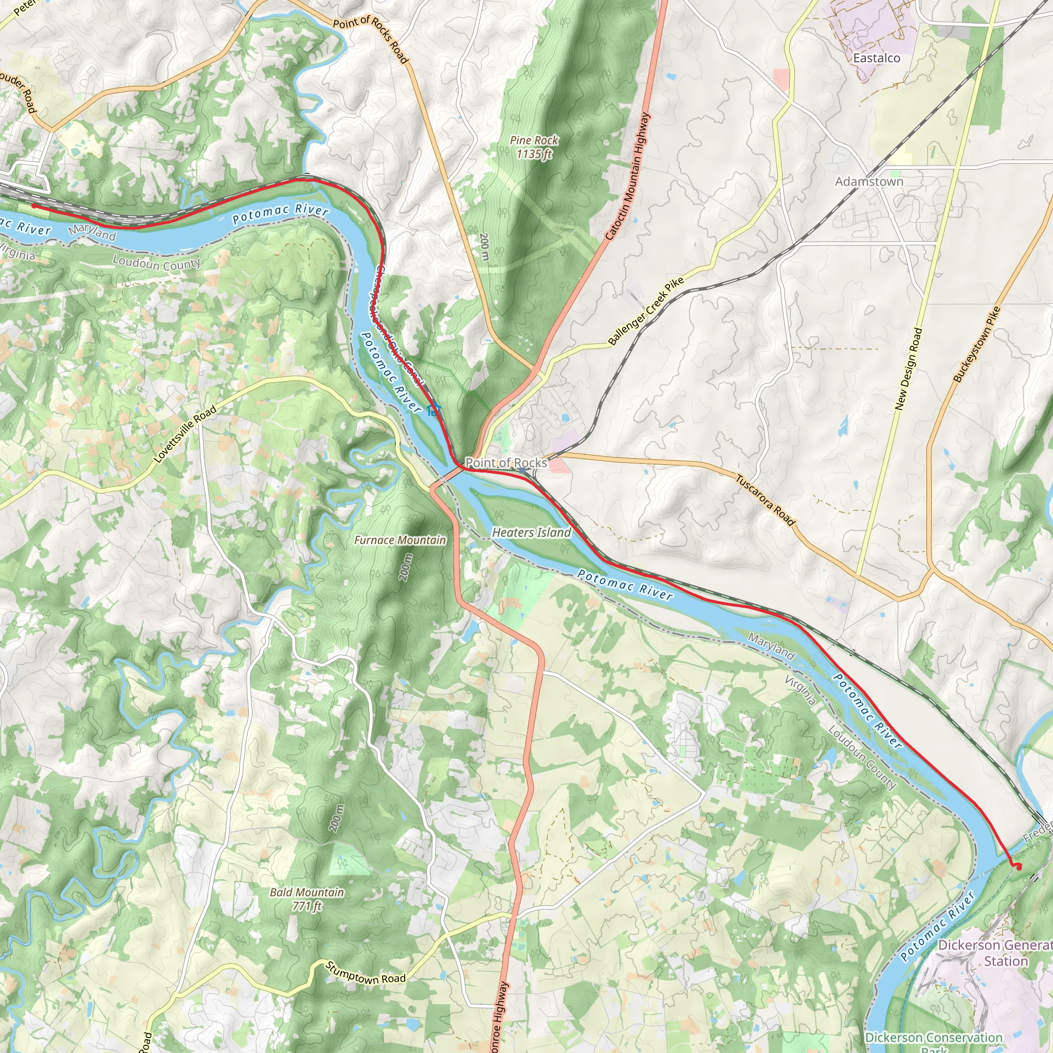 Chesapeake and Ohio Canal Trail mobile static map