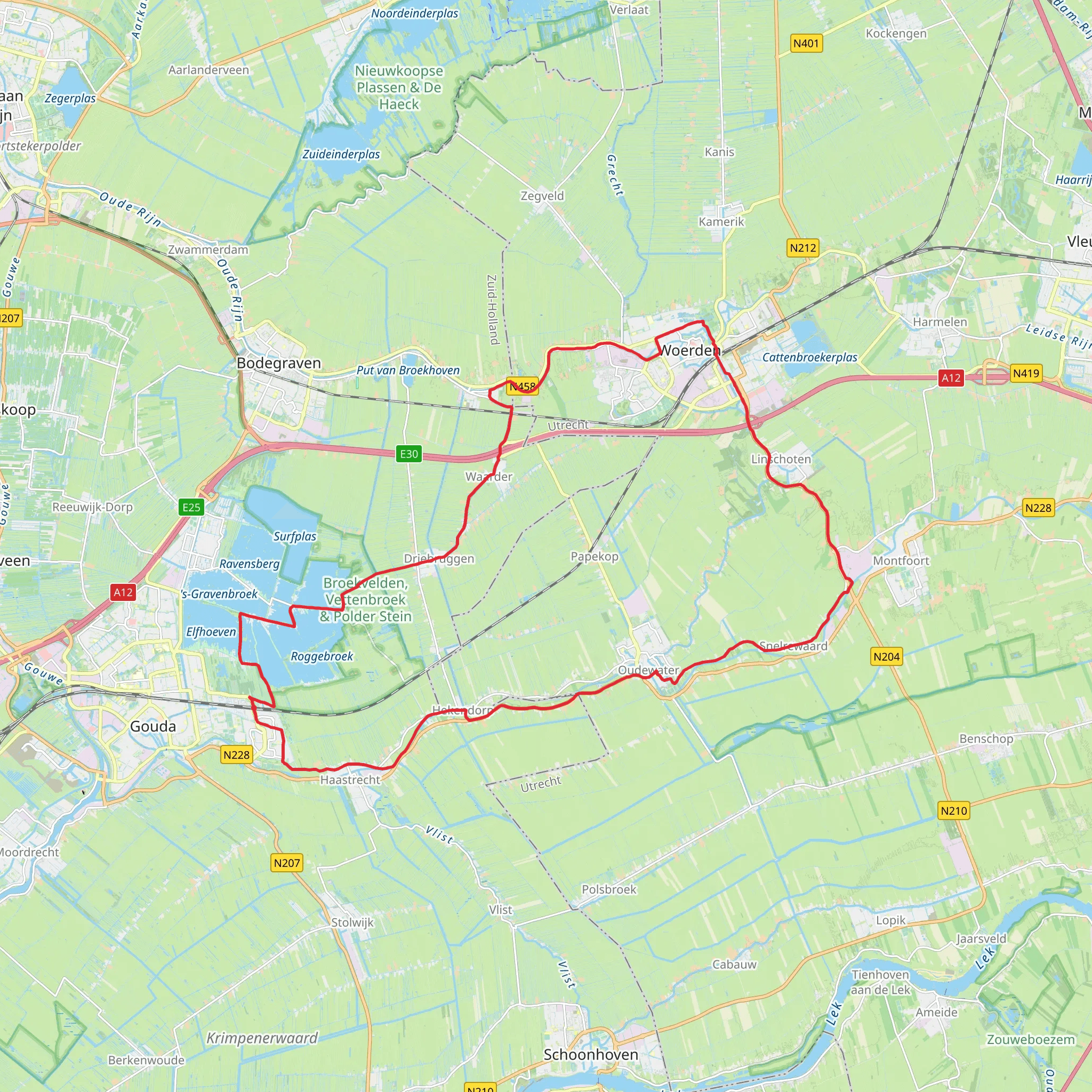 Reeuwijkse Plassen, Vogelkwartier and Oudewater Loop mobile static map