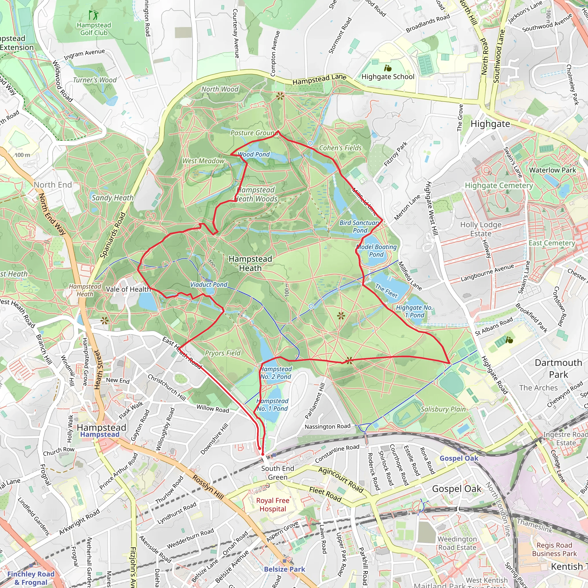 Parliament Hill and the ponds of Hampstead Heath mobile static map