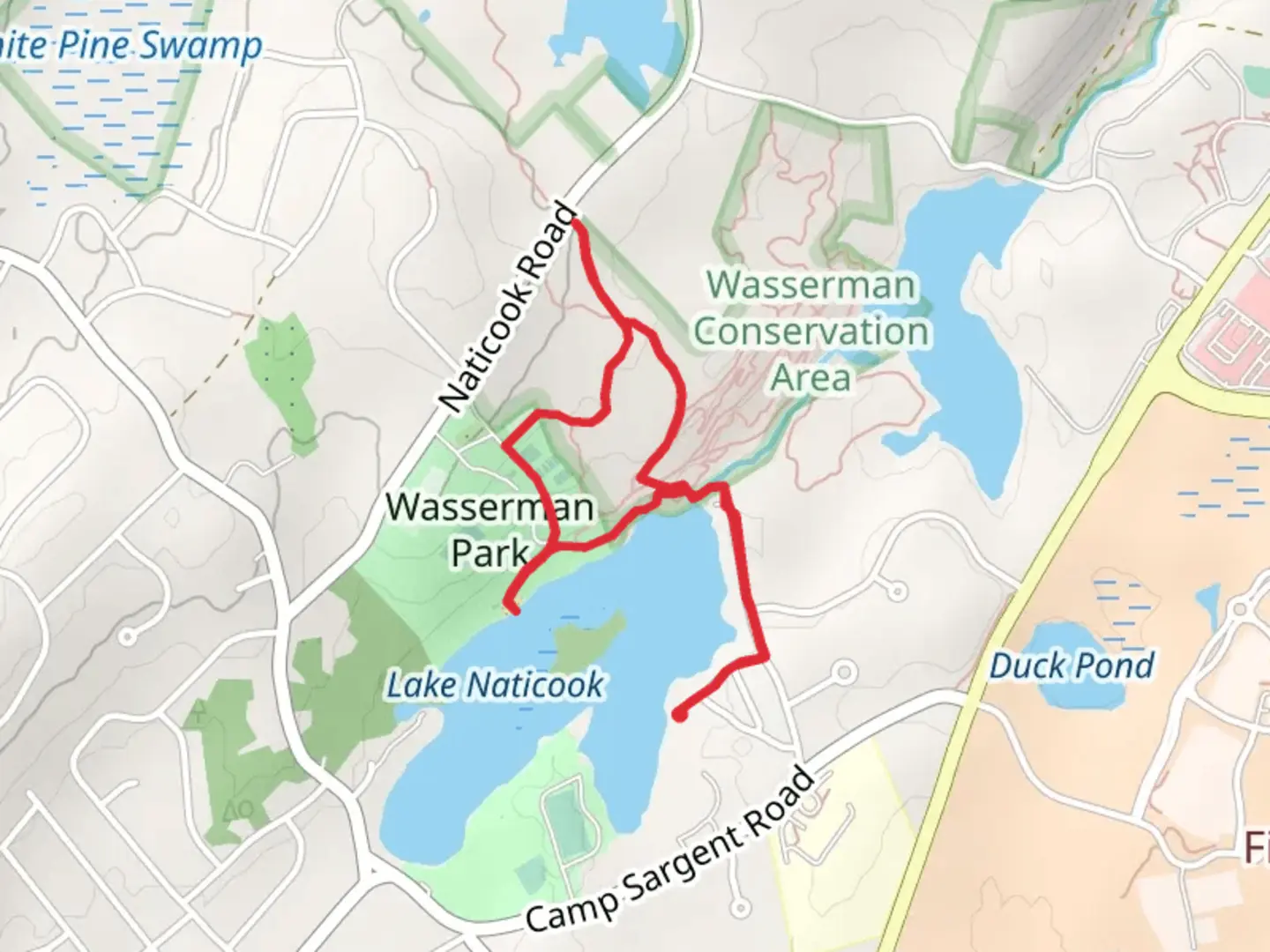 An image depicting the trail Lake Natocook via Wasserman Park and its surrounding area.