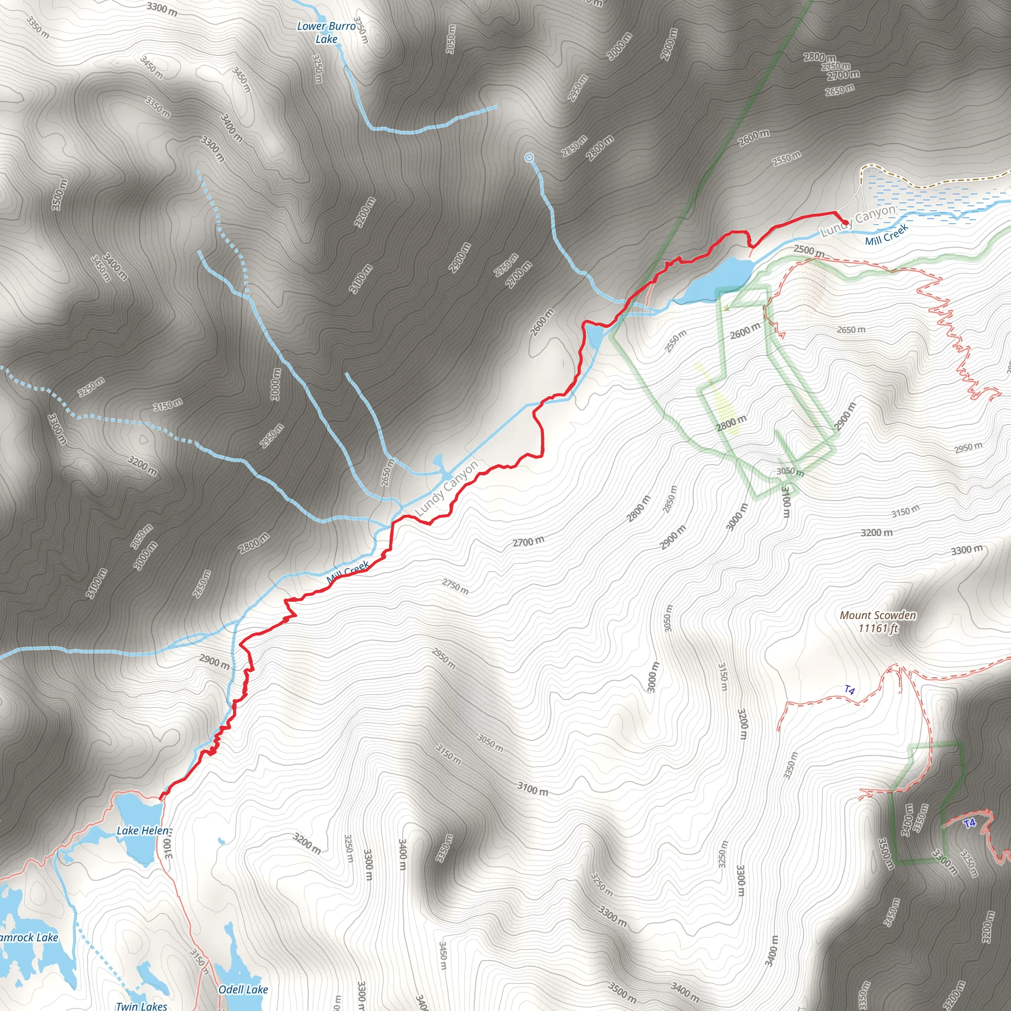 Lundy Canyon to Lake Helen Trail mobile static map
