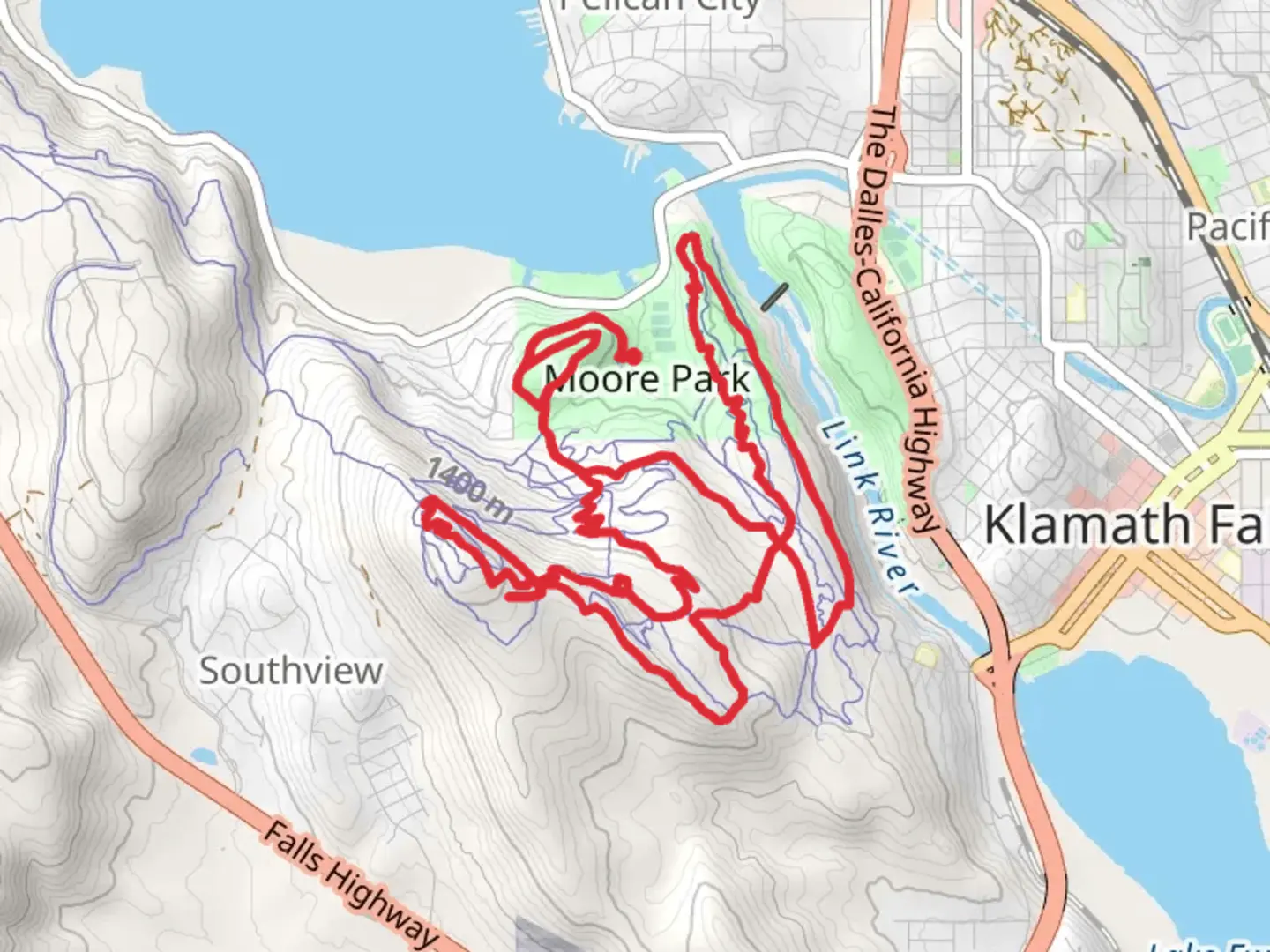 An image depicting the trail Kamath Ridgeview, Five Gallon, Tunnel of Love and Hot Lava Loop and its surrounding area.