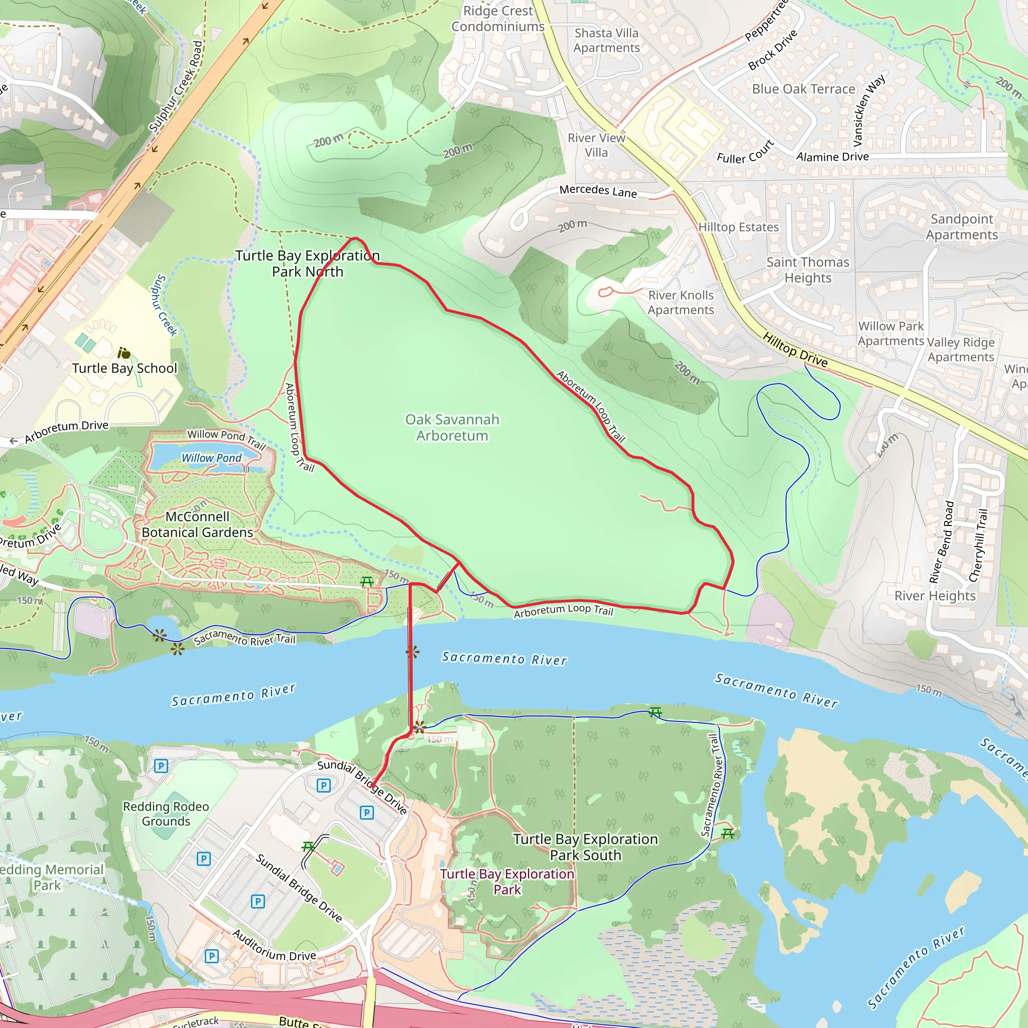 Aboretum Loop Trail via Sundial Bridge mobile static map