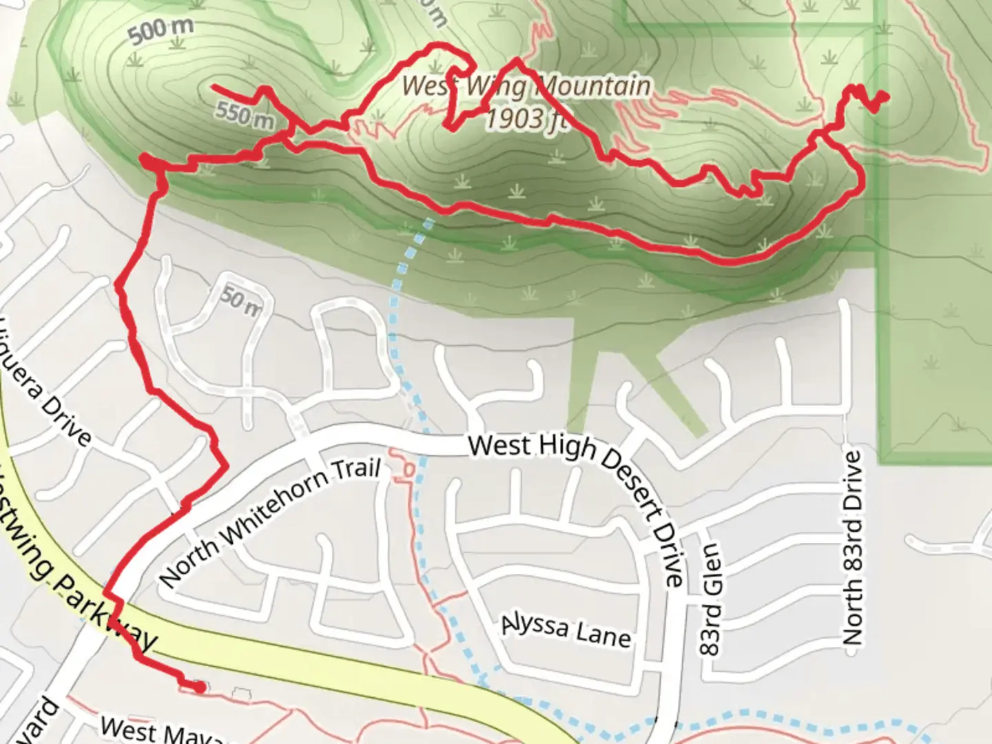 An image depicting the trail Westwing Mountain Trail and its surrounding area.