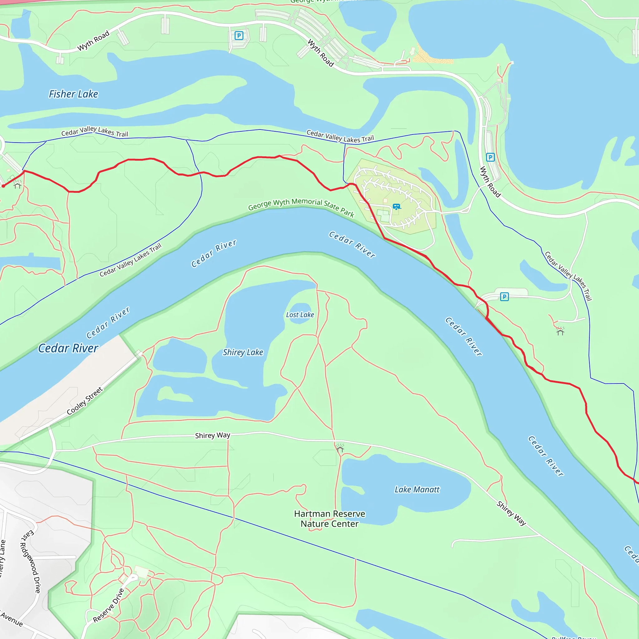 Walk along Cedar Lake from Wyth Road mobile static map