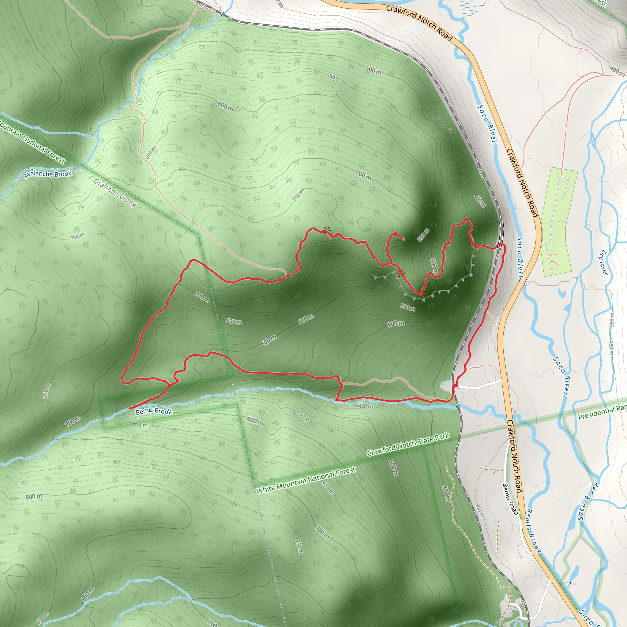 Falcon Cliff and Arethusa-Ripley Falls Loop Trail mobile static map