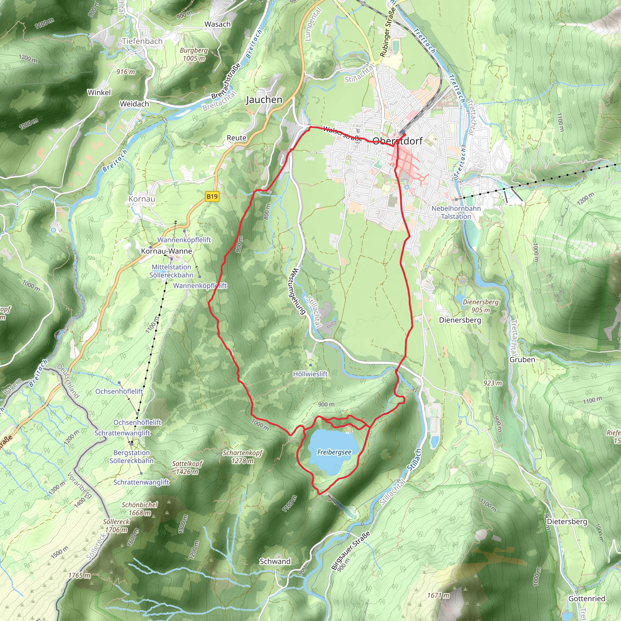 Freibergsee via Stillach and Oberallgaeuer Rundwanderweg mobile static map