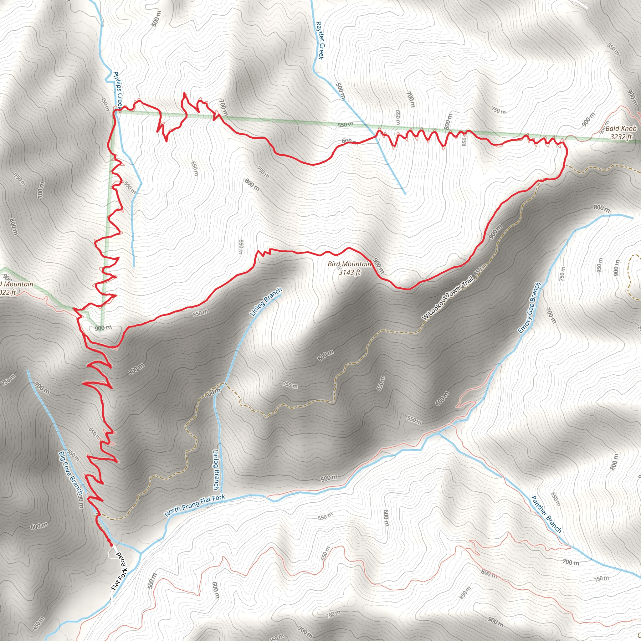 Bird Mountain and Phillips Creek via North Bird Mountain Trail mobile static map