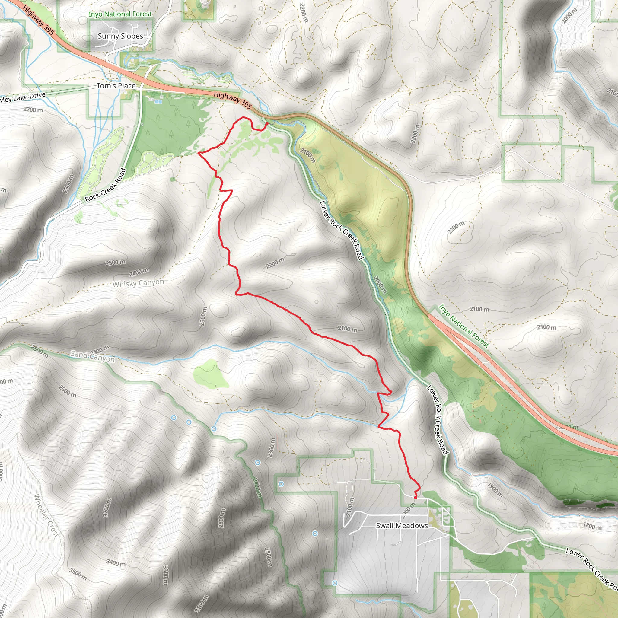 Lower Rock Creek Road to Swall Meadows Road mobile static map