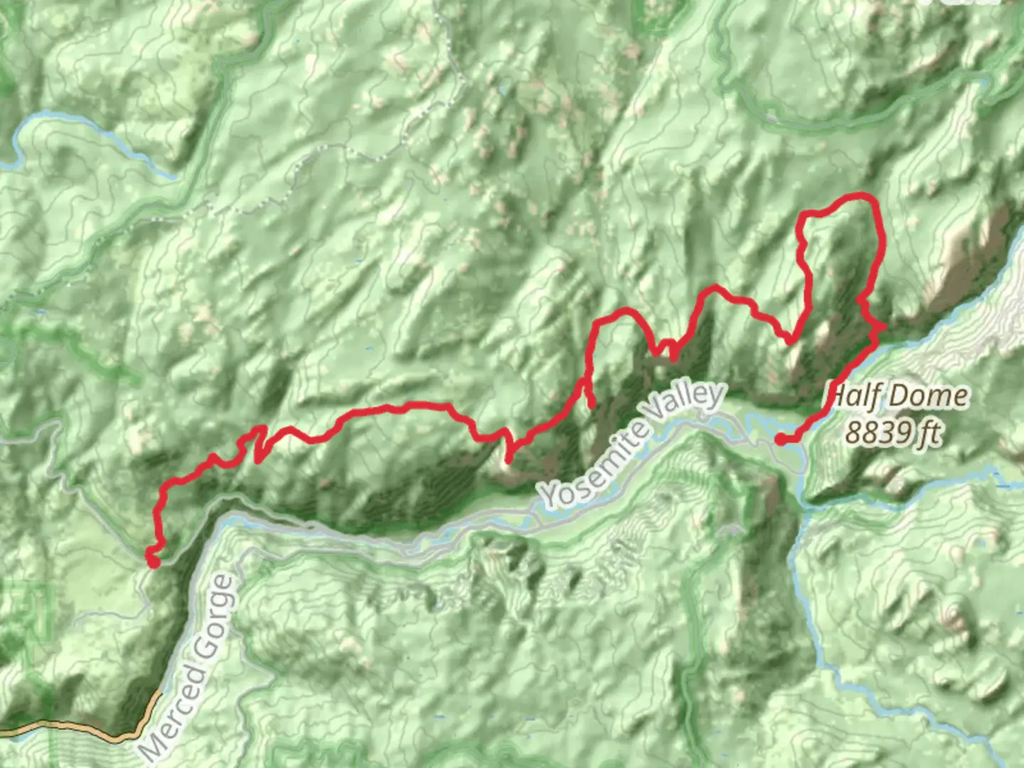 An image depicting the trail Old Big Oak Flat Road, El Capitan, Eagle Peak, Yosemite Point and Snow Creek Trail and its surrounding area.