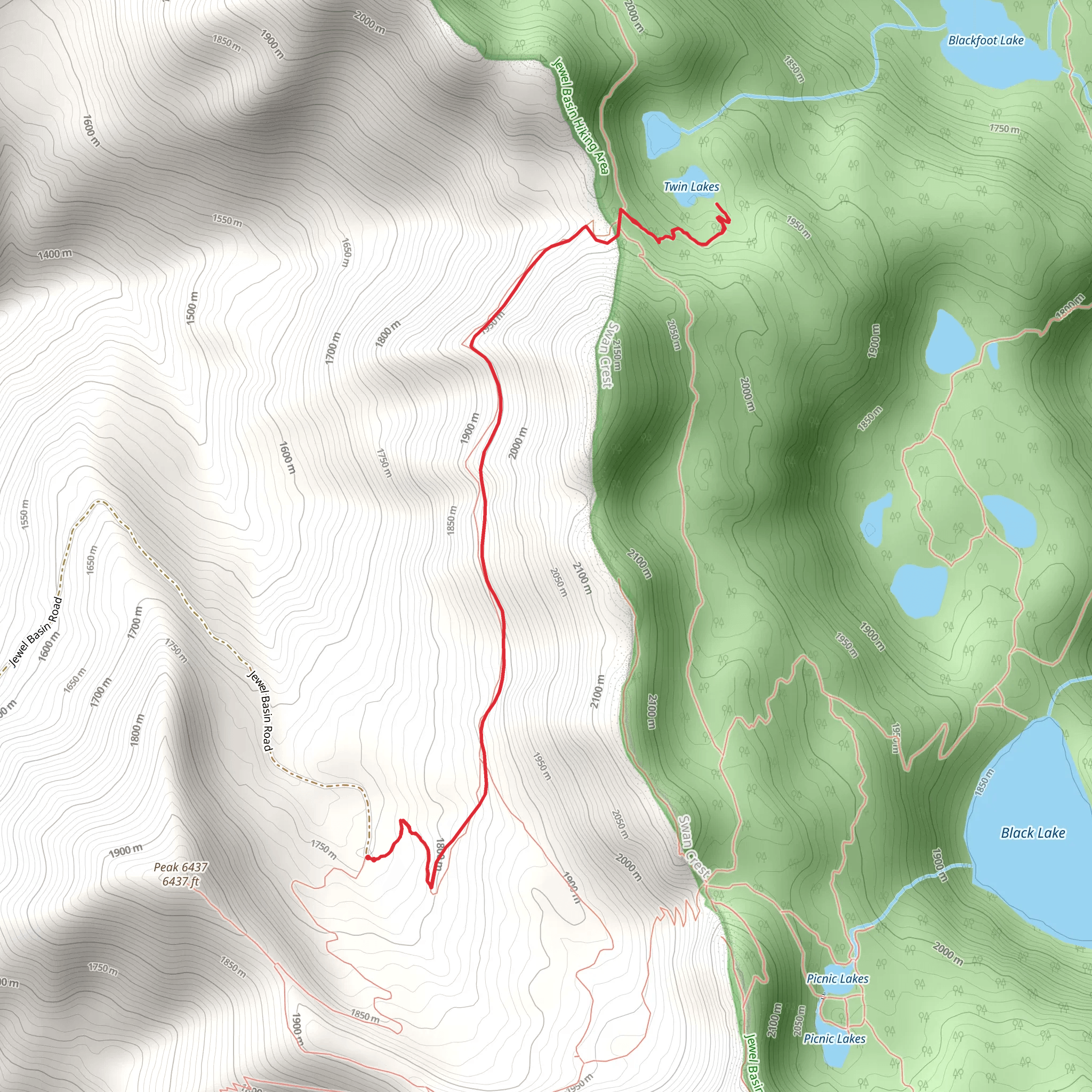 Twin Lakes via Noisy Creek Trail mobile static map