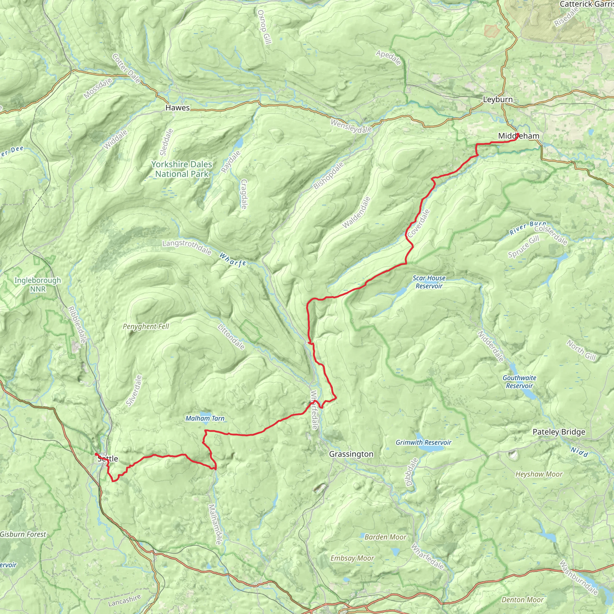 Giggleswick to Middleham in North Yorkshire mobile static map